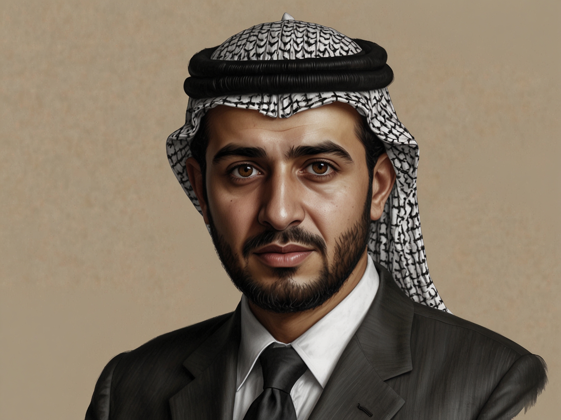 A portrait of Abu Mohammed al-Golani, now known as Ahmad al-Sharaa, dressed in a formal suit, symbolizing his shift from a militant leader to a proponent of tolerance in Syria.