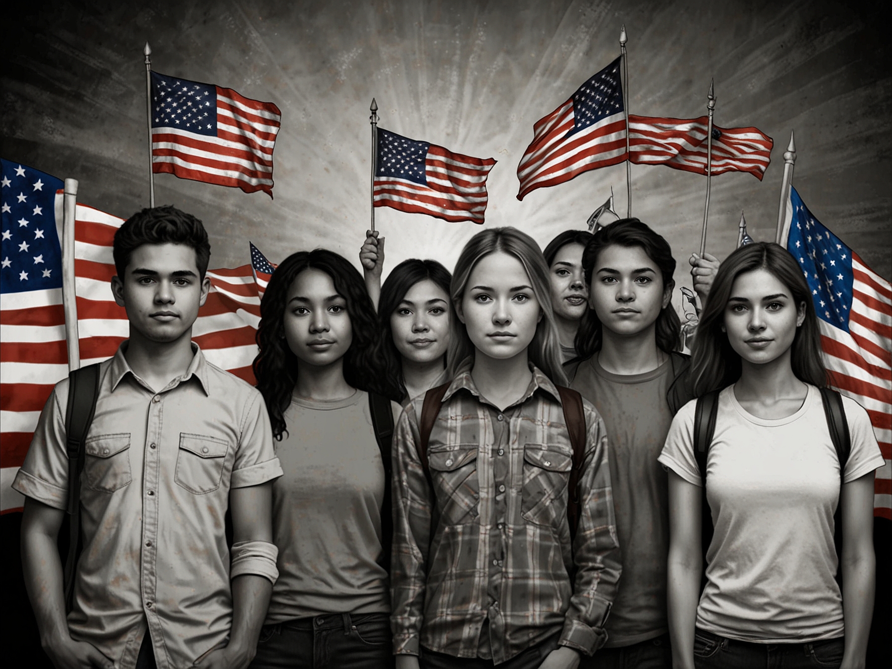 An image of diverse young individuals, representing Dreamers, standing together holding flags, symbolizing hope and unity in the face of immigration challenges.