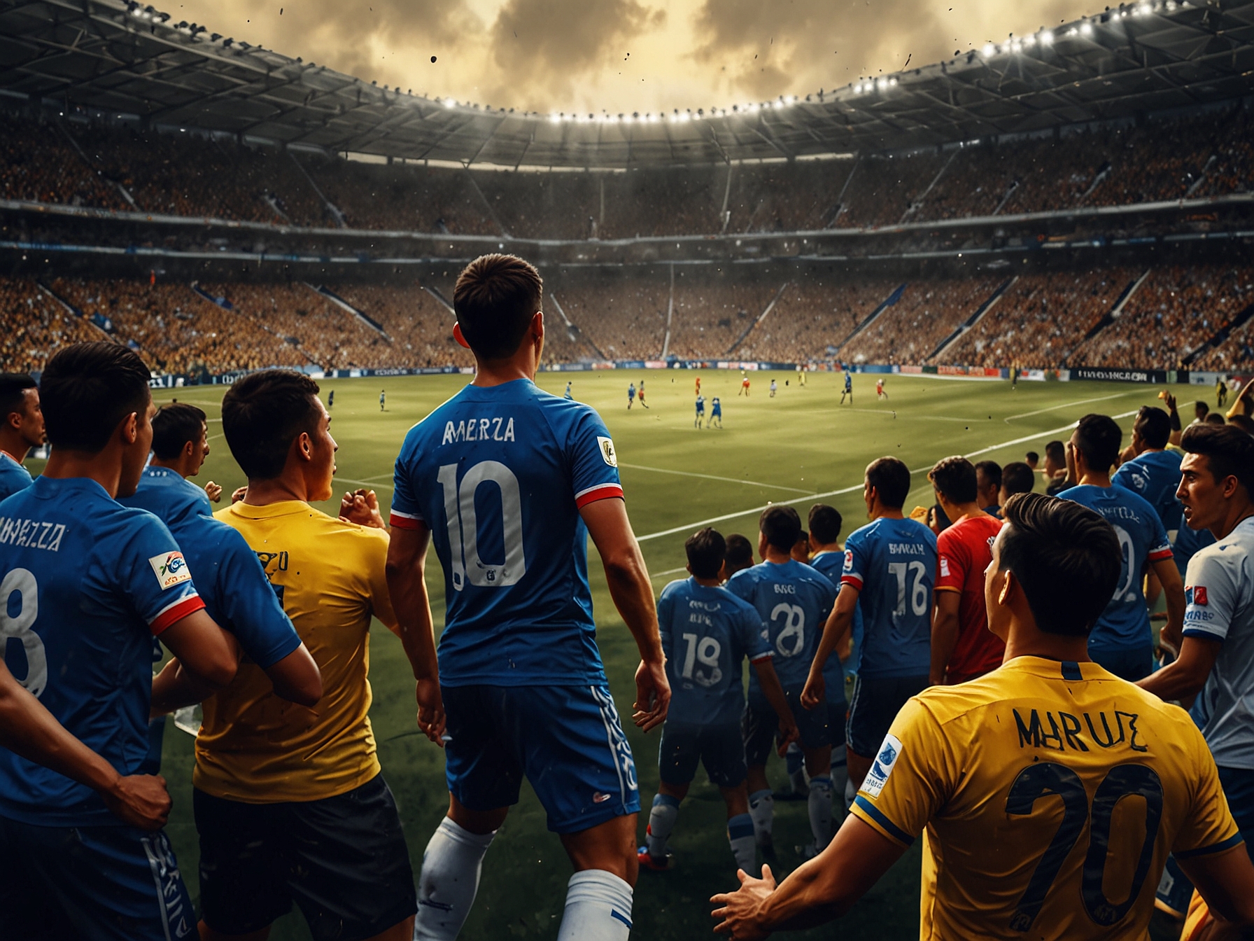 A tense moment during a Liga MX match, showcasing focused players from both Cruz Azul and América as they vie for control of the ball amidst an electrified crowd.