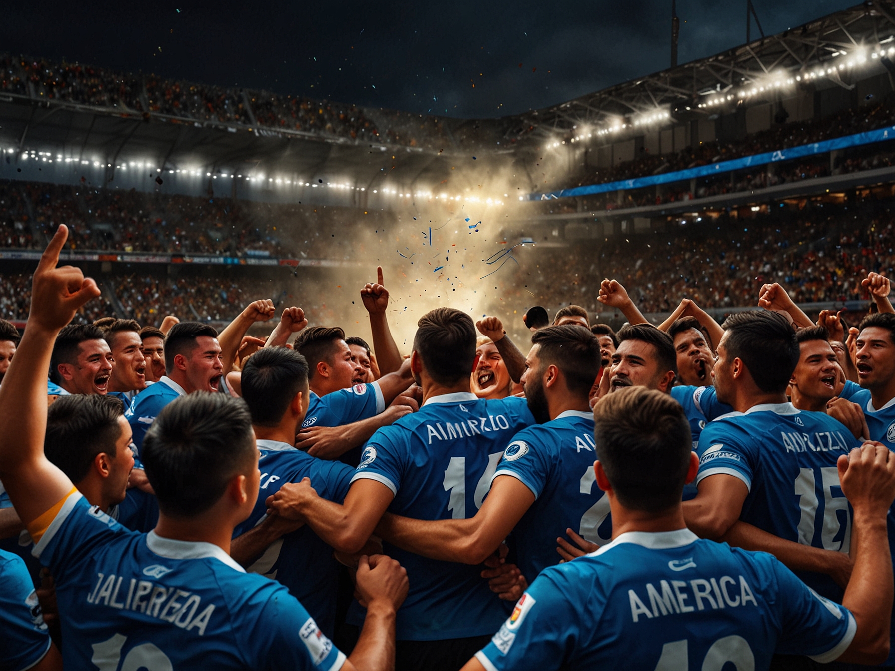 Fans of Cruz Azul and América passionately cheering and holding banners, showcasing the intense rivalry and the emotional stakes of the semifinal match in Liga MX.