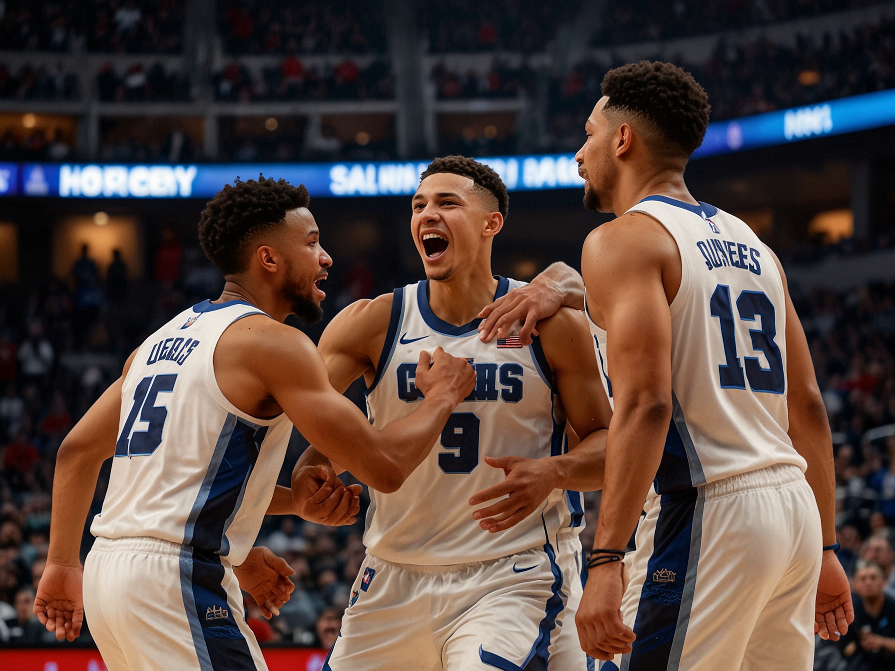 The Orlando Magic's players strategizing during a timeout, emphasizing their determination and teamwork amidst a challenging game.