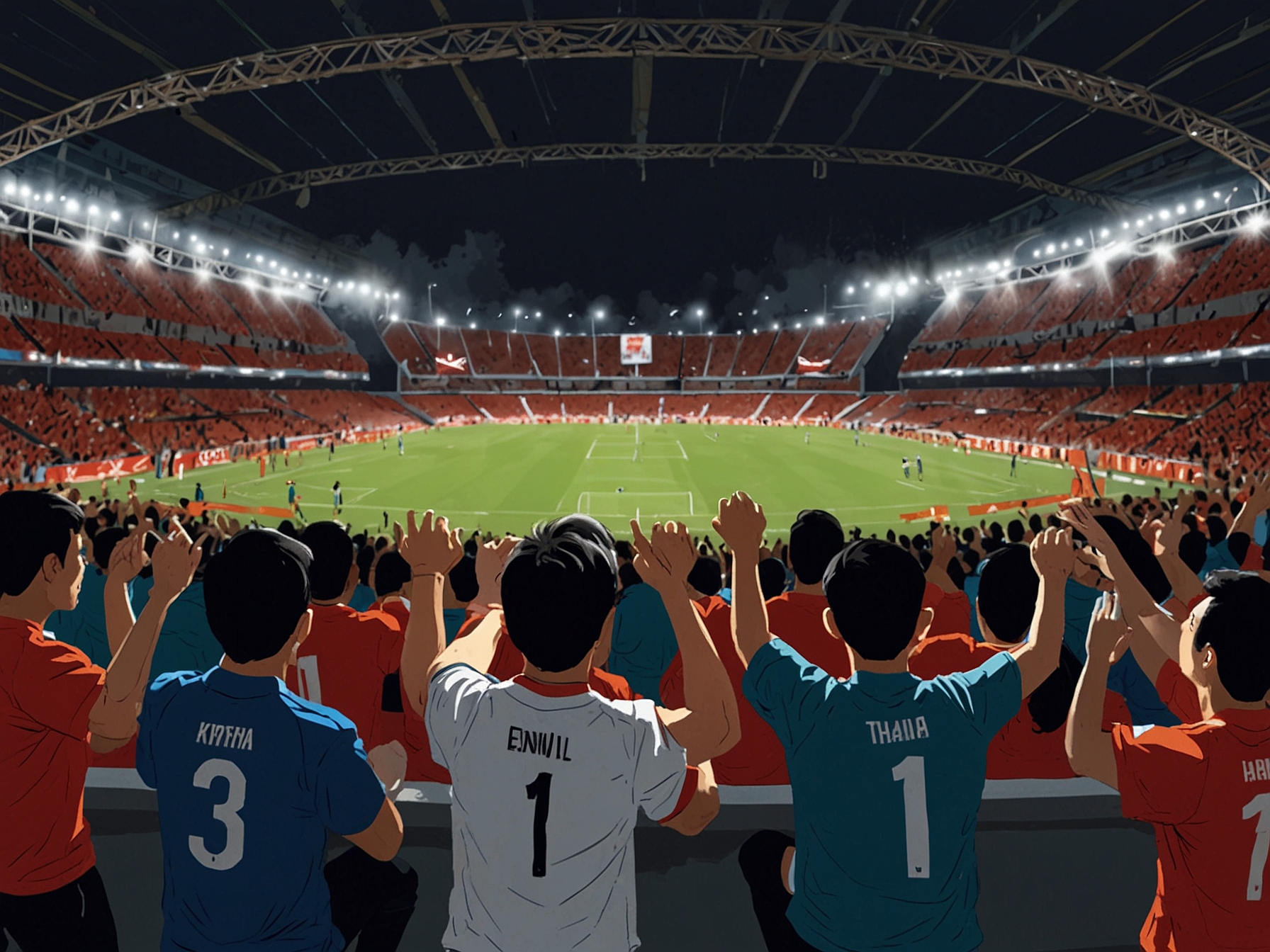 Players from Thailand's national football team celebrating a goal, showcasing their skills and teamwork, highlighting the joy of scoring in a historic match.
