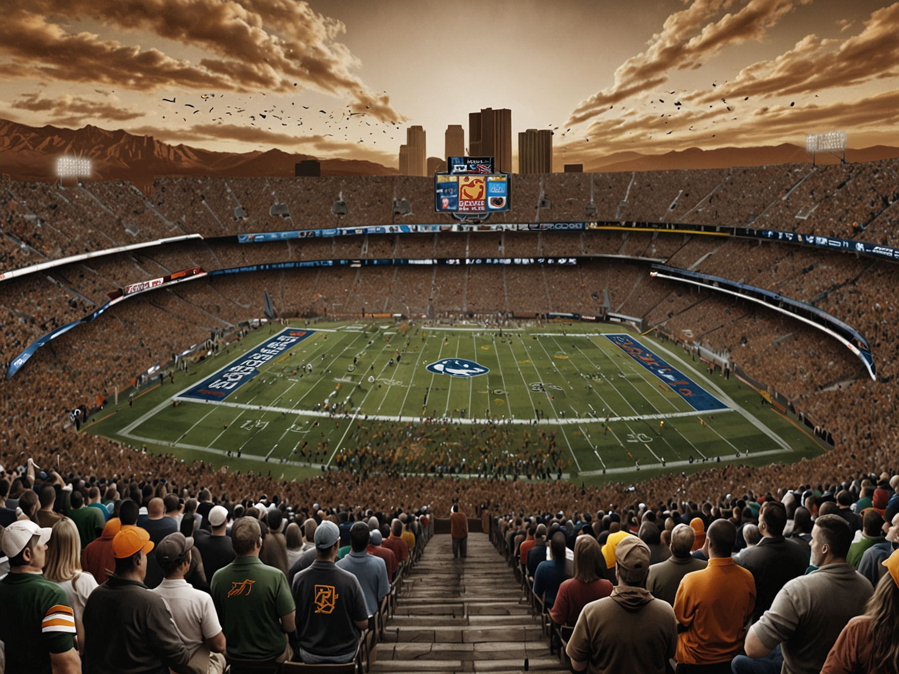 An action-packed scene from a college football game, depicting a tense moment on the field with players in motion, capturing the excitement and competitive spirit of the upcoming playoff season.