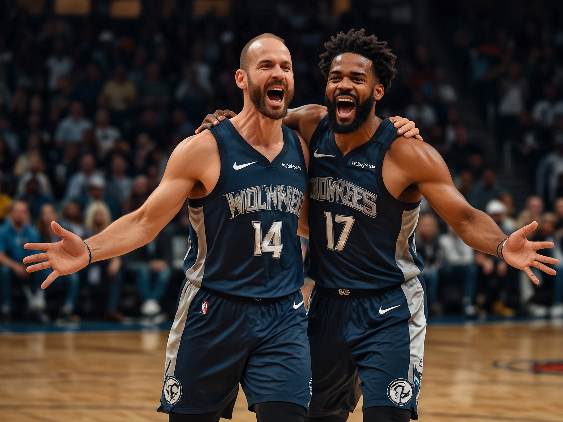 The scoreboard showing the Timberwolves' victory over the Warriors, capturing the excitement of the win and the players' teamwork that led to their success.