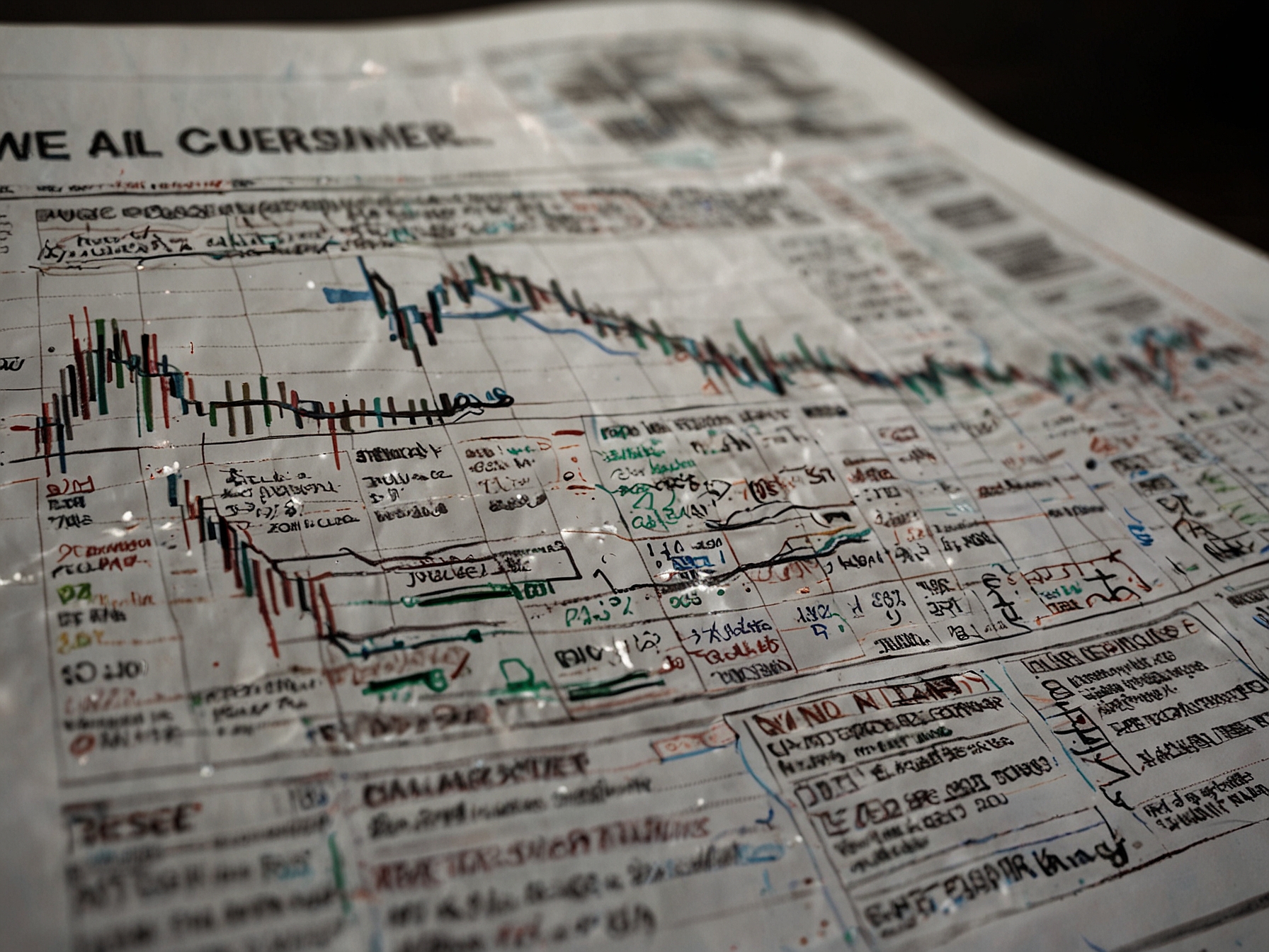 An image depicting the stock market with a downward trend line, overlaid with images of Godrej Consumer Products and news headlines about inflation and market fluctuations.