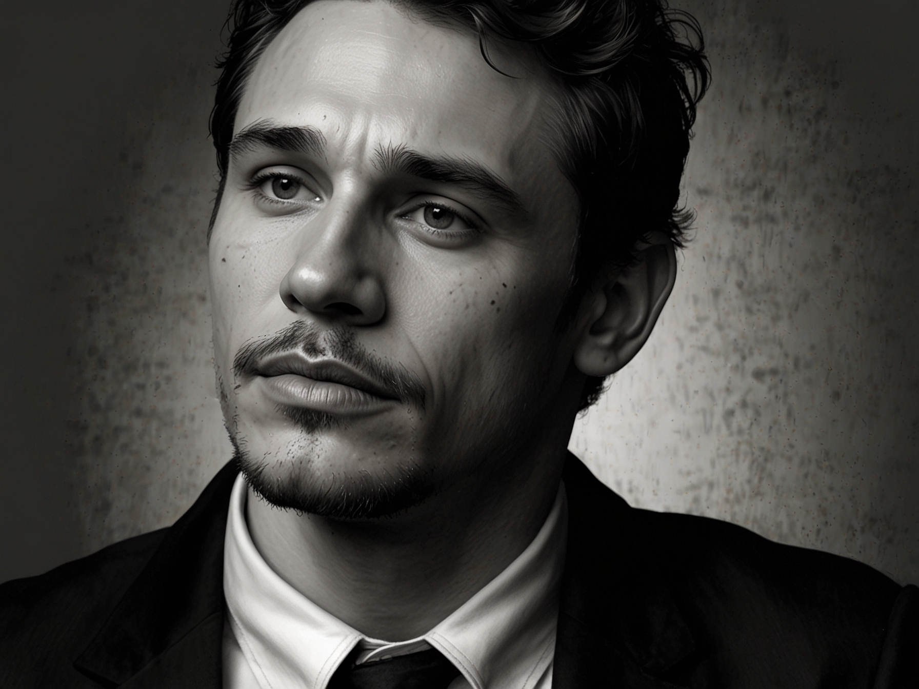 A thoughtful James Franco looking contemplative, with a backdrop of Hollywood, symbolizing his journey from controversy to personal growth.