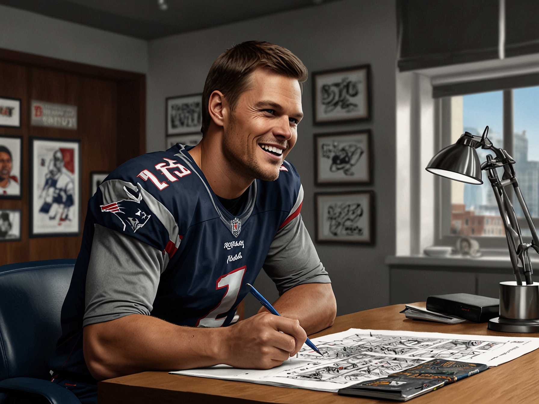 Tom Brady and his FOX NFL colleagues engage in playful banter, capturing the sense of camaraderie and nostalgia from their NFL playing days.