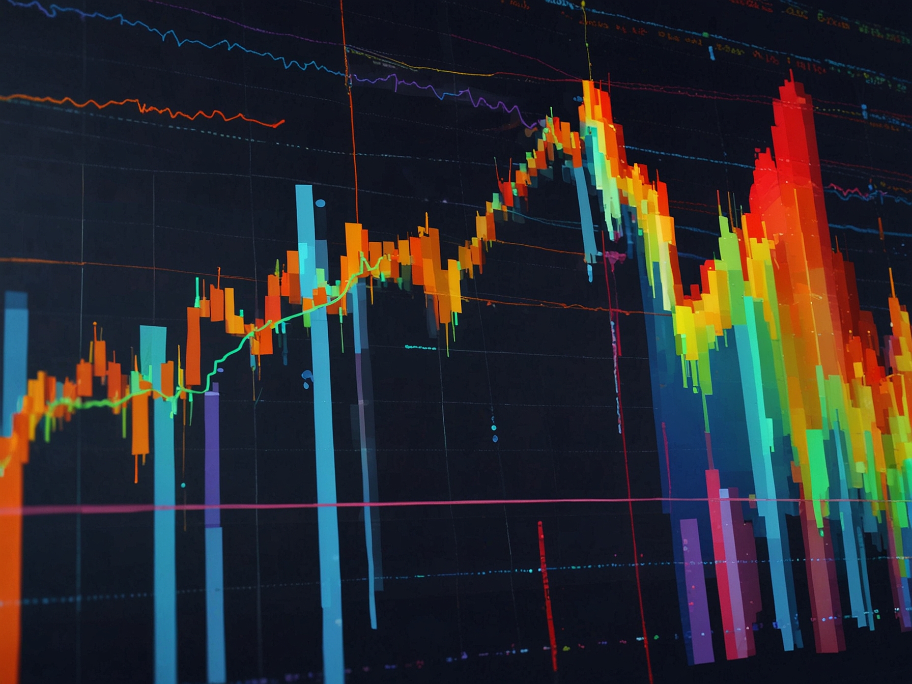 A diverse group of investors discussing financial data with charts and technology in the background, symbolizing the importance of informed investment strategies and the potential of AI to transform markets.