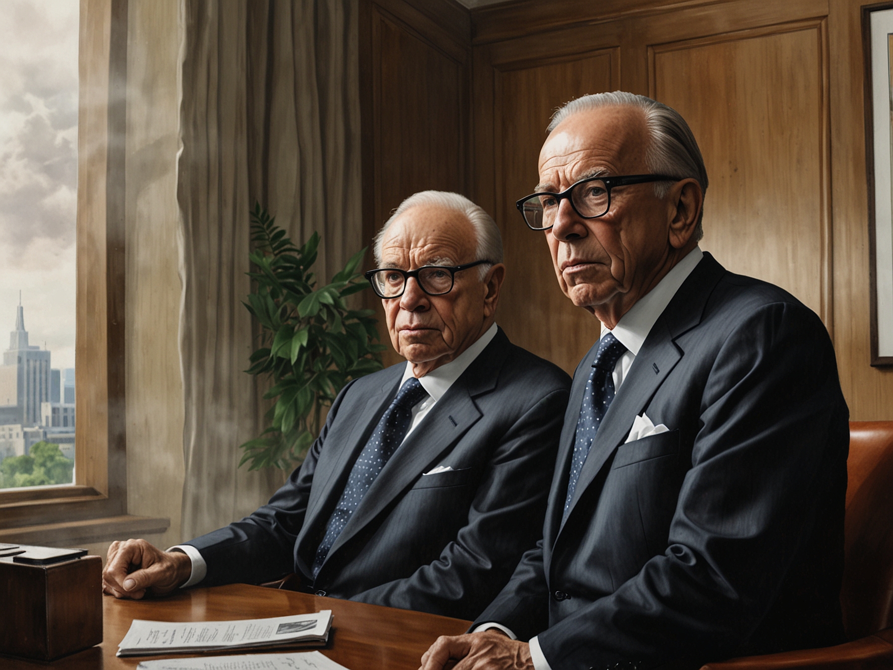 A symbolic representation of a broken trust, featuring a file marked 'Family Trust' with cracks, emphasizing the emotional and legal conflict within the Murdoch family regarding their media legacy.