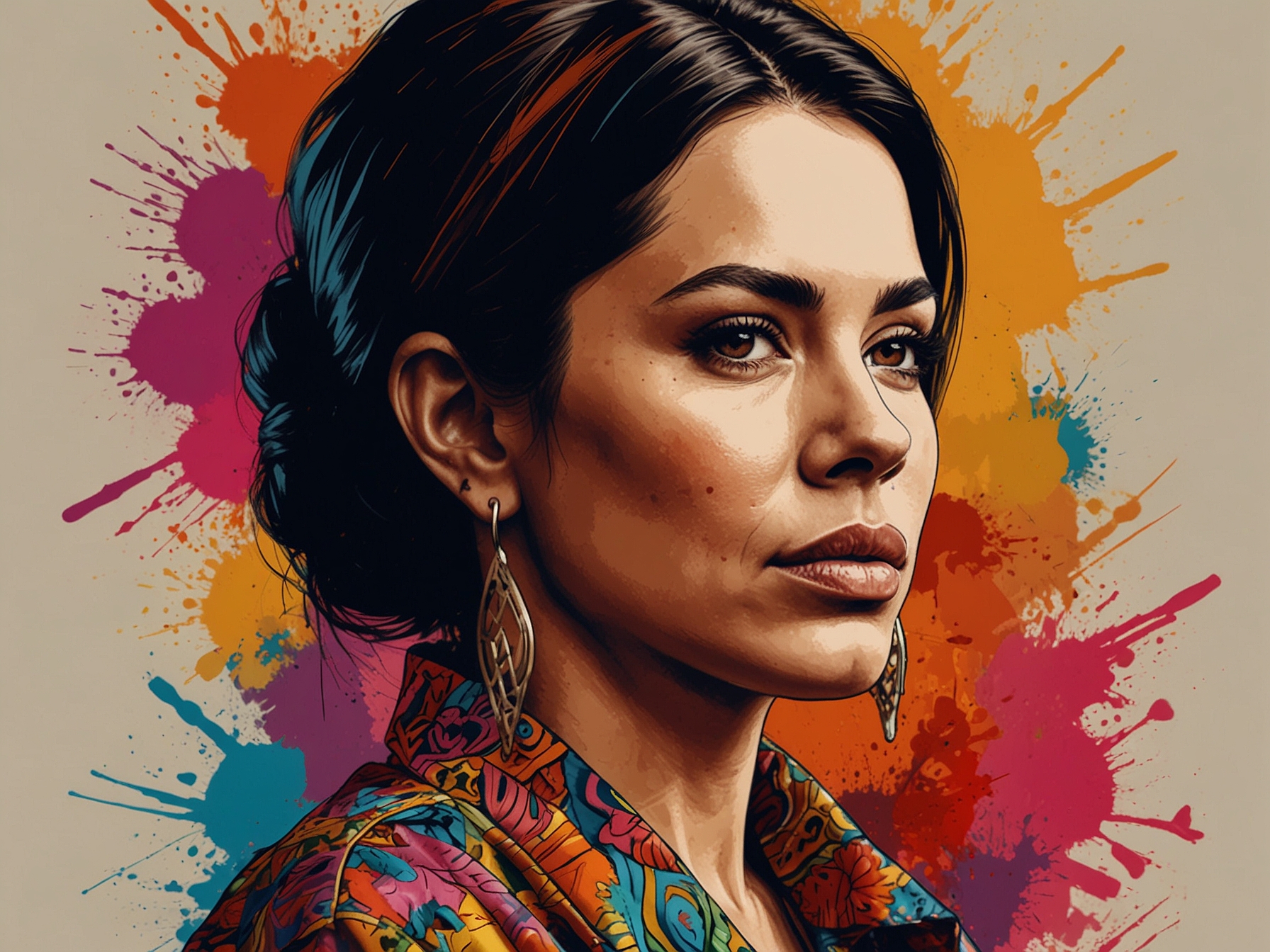 A vibrant illustration representing 'Emilia Pérez', featuring colorful imagery of a drug lord's transformative journey, symbolizing identity and societal change.