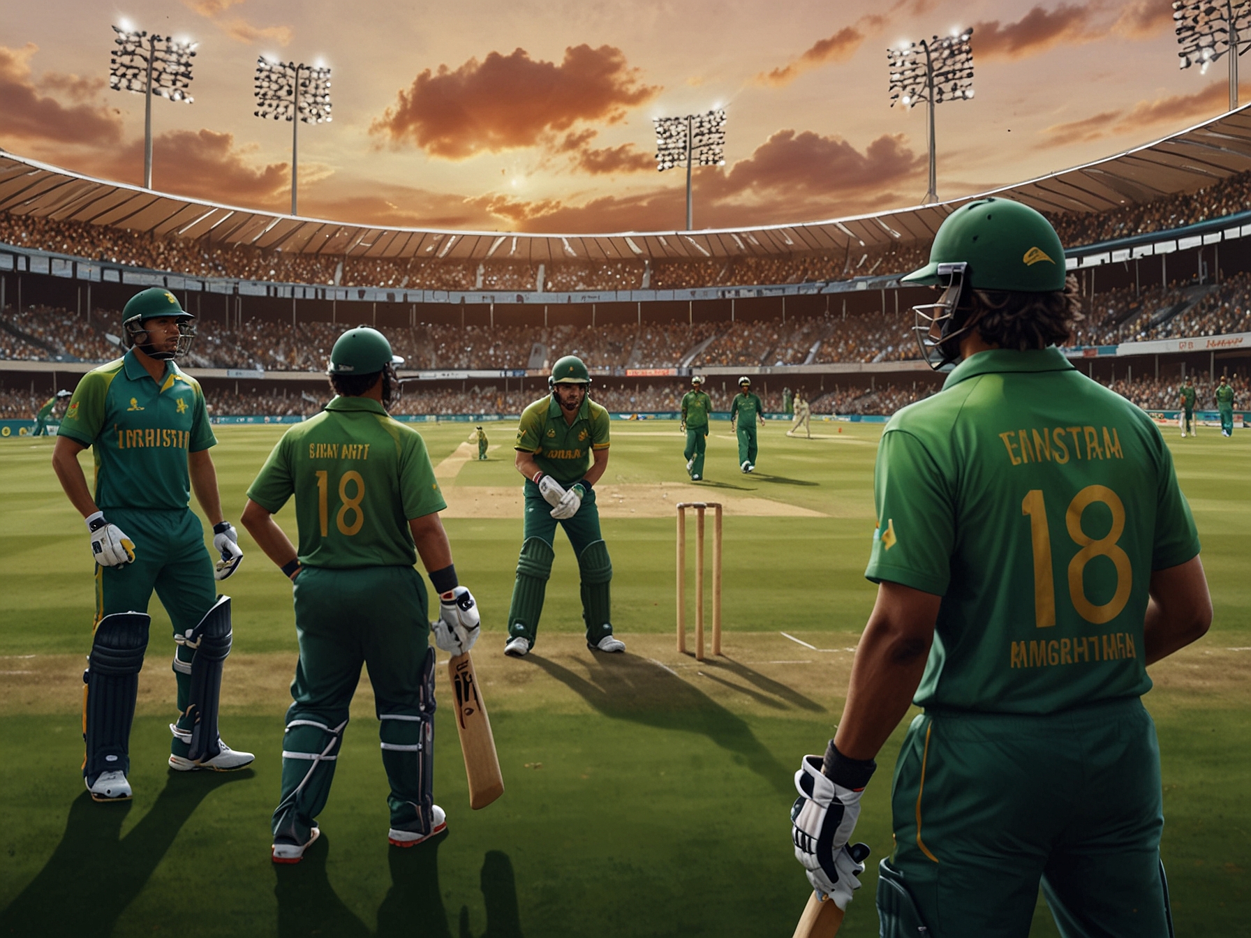 Fans in the stadium, passionately supporting their teams, reflecting the emotional investment and cultural significance of cricket in both Pakistan and South Africa.