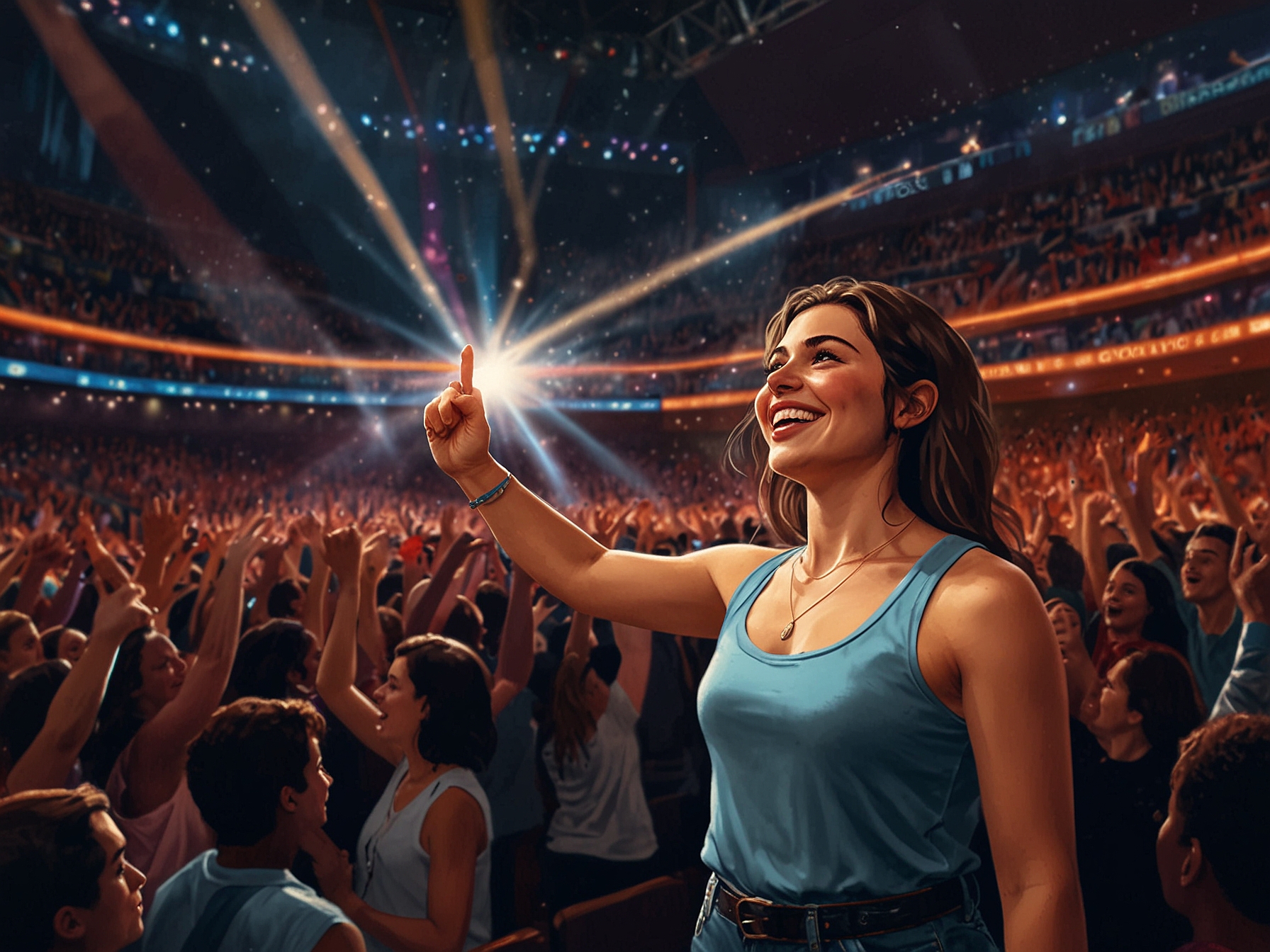 An artistic shot of the iconic Madison Square Garden venue, lit up at night, symbolizing the grandeur of Gracie Abrams' upcoming arena tour.