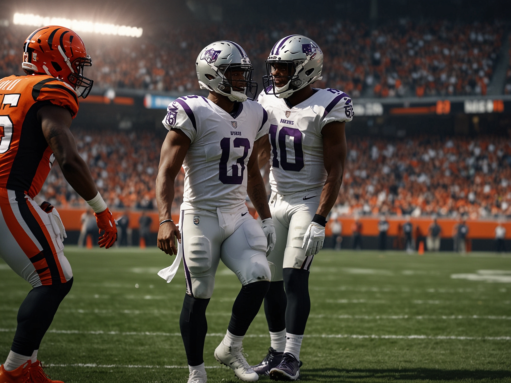 Joe Burrow engaging with fans in the stands, displaying leadership and confidence, illustrating the supportive environment of the Bengals and their passionate fanbase.