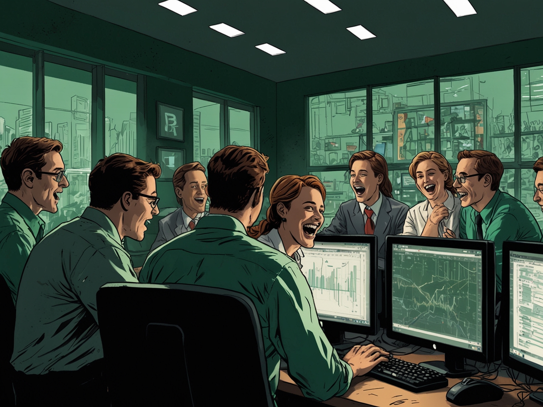 A visual representation of stock market activity, featuring graphs and charts that indicate the overwhelming subscription rates for the Emerald Tyre IPO, showcasing investor enthusiasm.