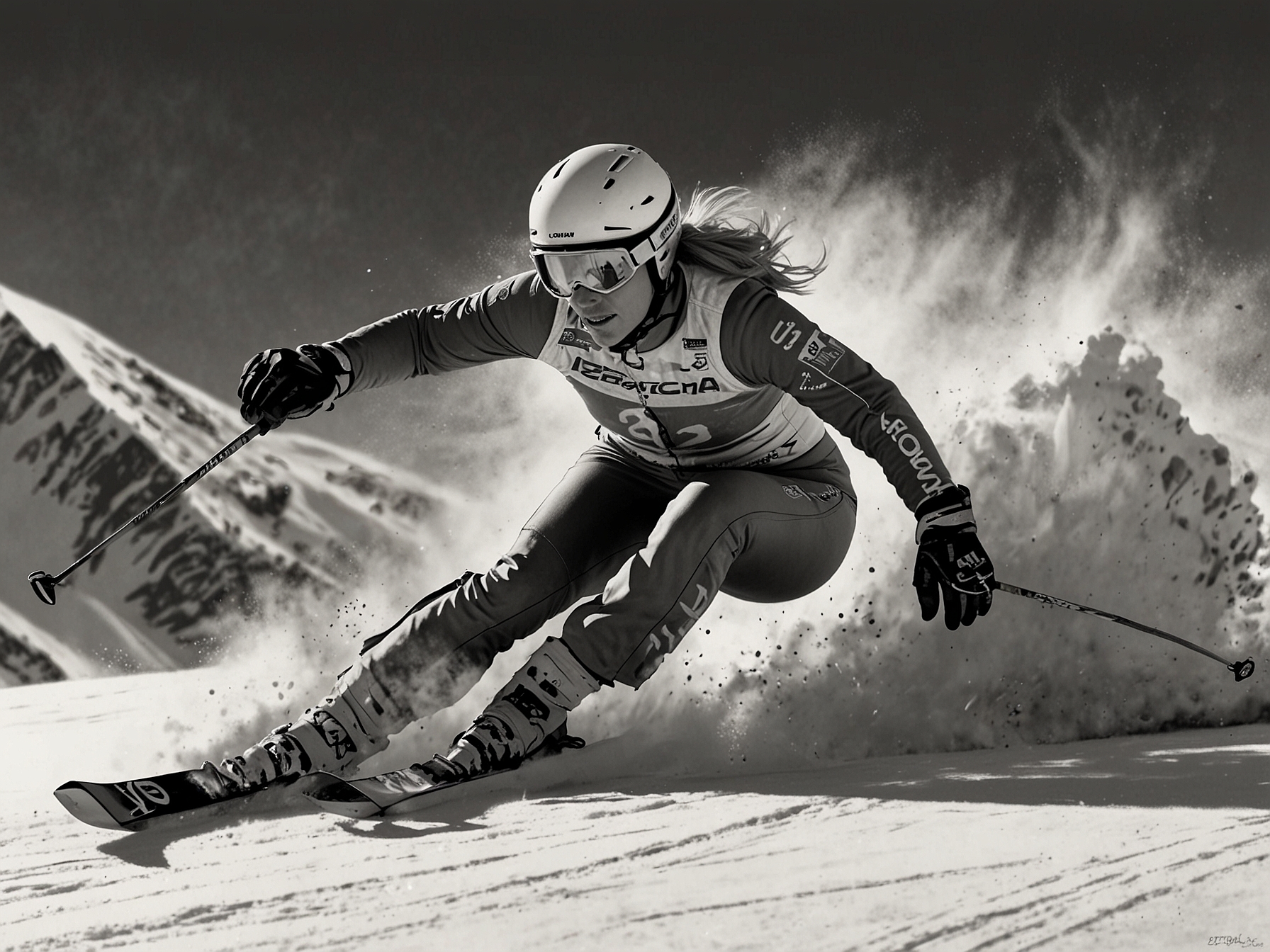 Lindsey Vonn skiing down the slope with determination, showcasing her thrilling return to competitive skiing amid snow-capped mountains in Copper Mountain, Colorado.