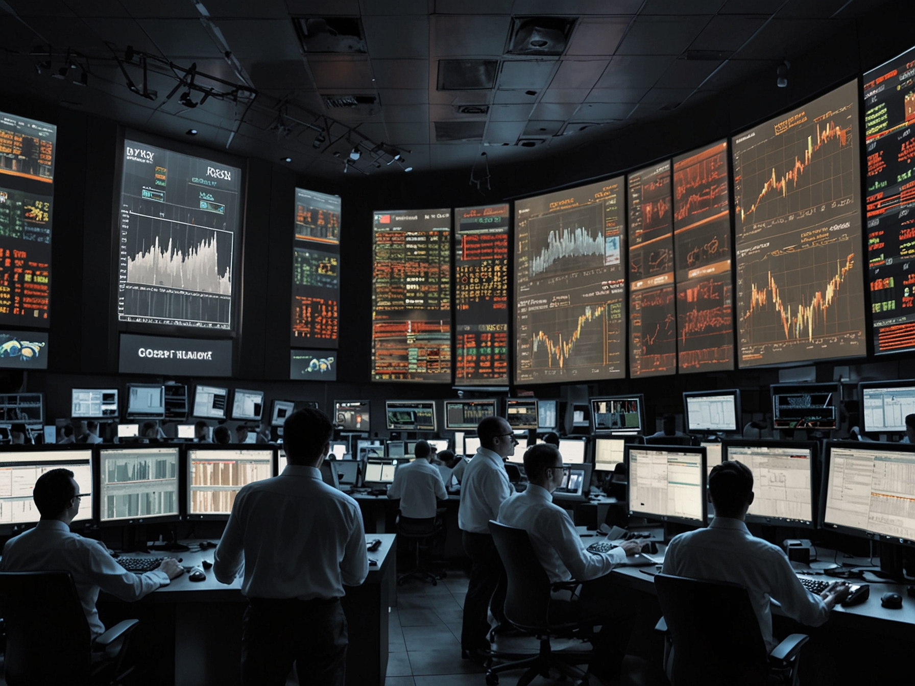 A close-up of stock market graphs showing upward and downward trends with stock symbols like HEG and Raymond, illustrating the mixed investor sentiments in current trades.