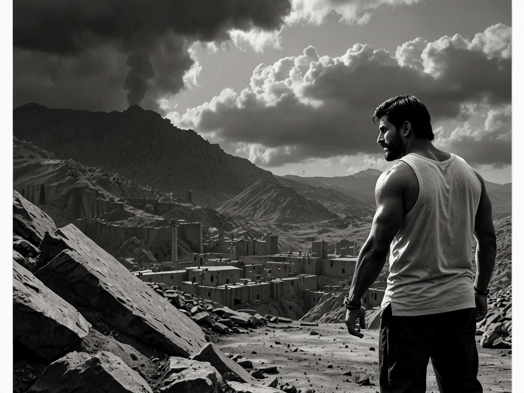 The Kolar Gold Mines depicted in the film, showcasing its rugged terrain and historical significance in India's fight for justice and equality.