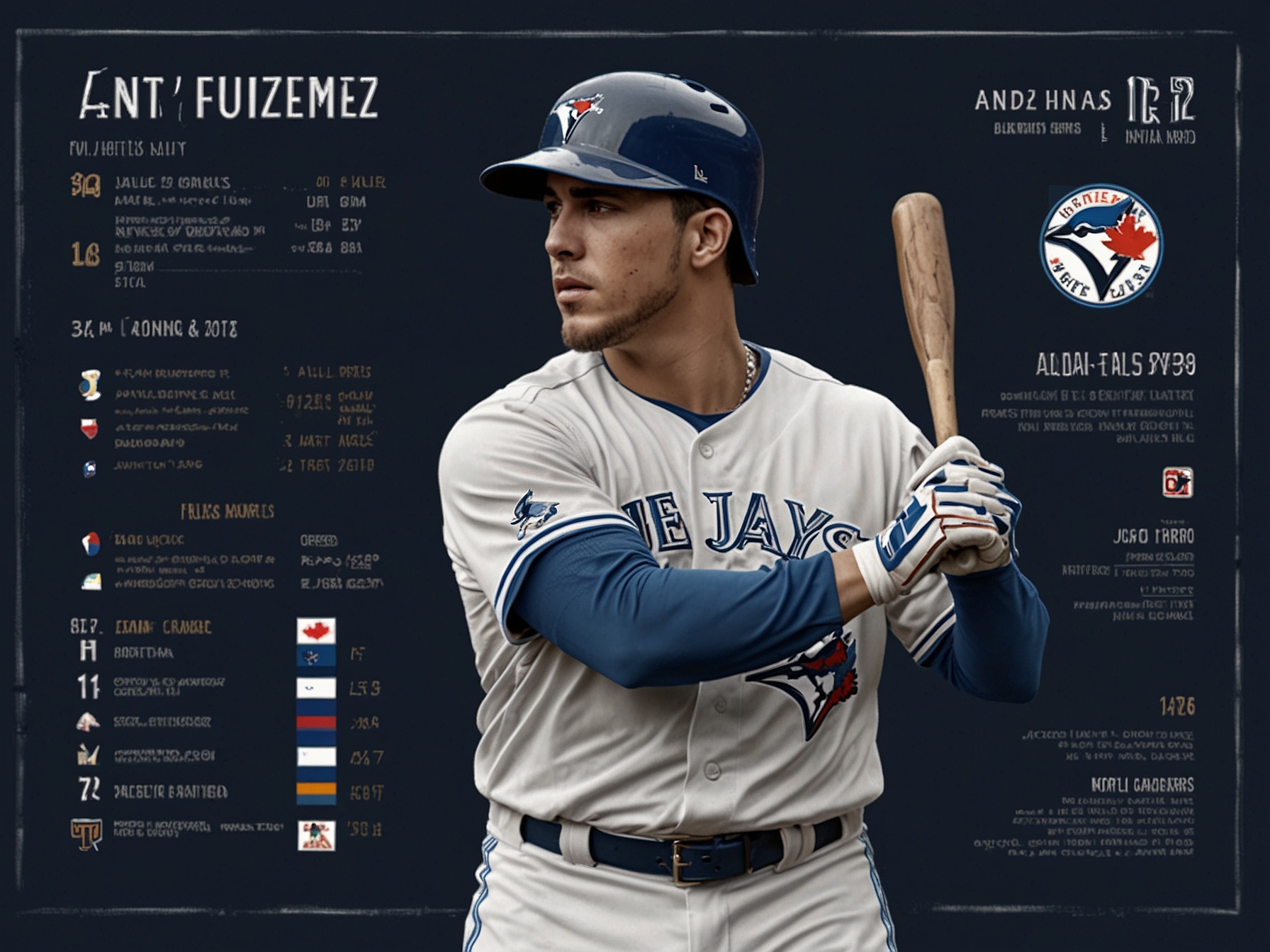 An infographic showcasing Andrés Giménez in a Blue Jays uniform, highlighting his achievements including Gold Gloves and batting stats, alongside a graphic of the trade details.