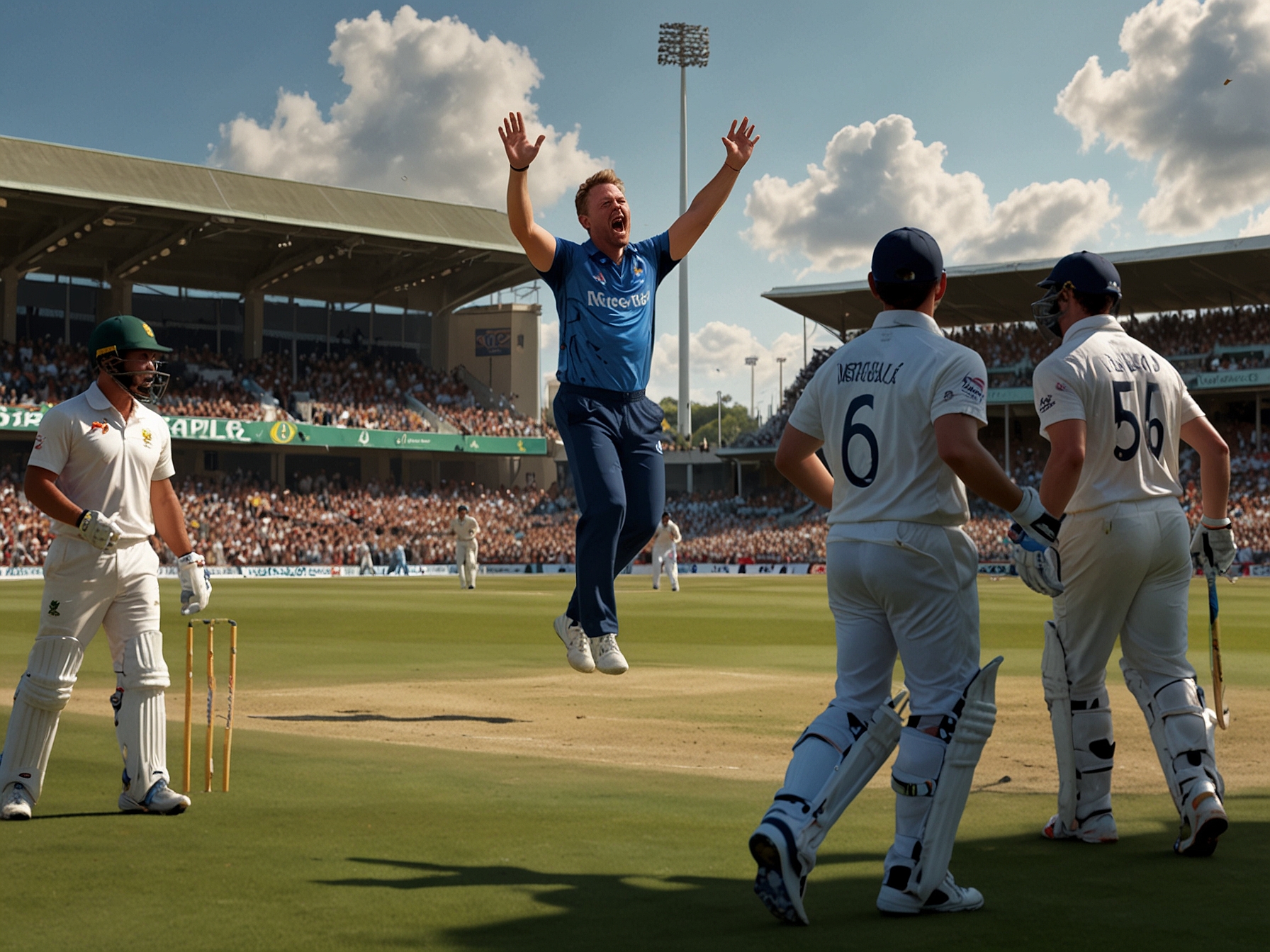 David Miller batting energetically at the crease, surrounded by fielders, showcasing his powerful form and intent to secure victory for South Africa in the T20I match.