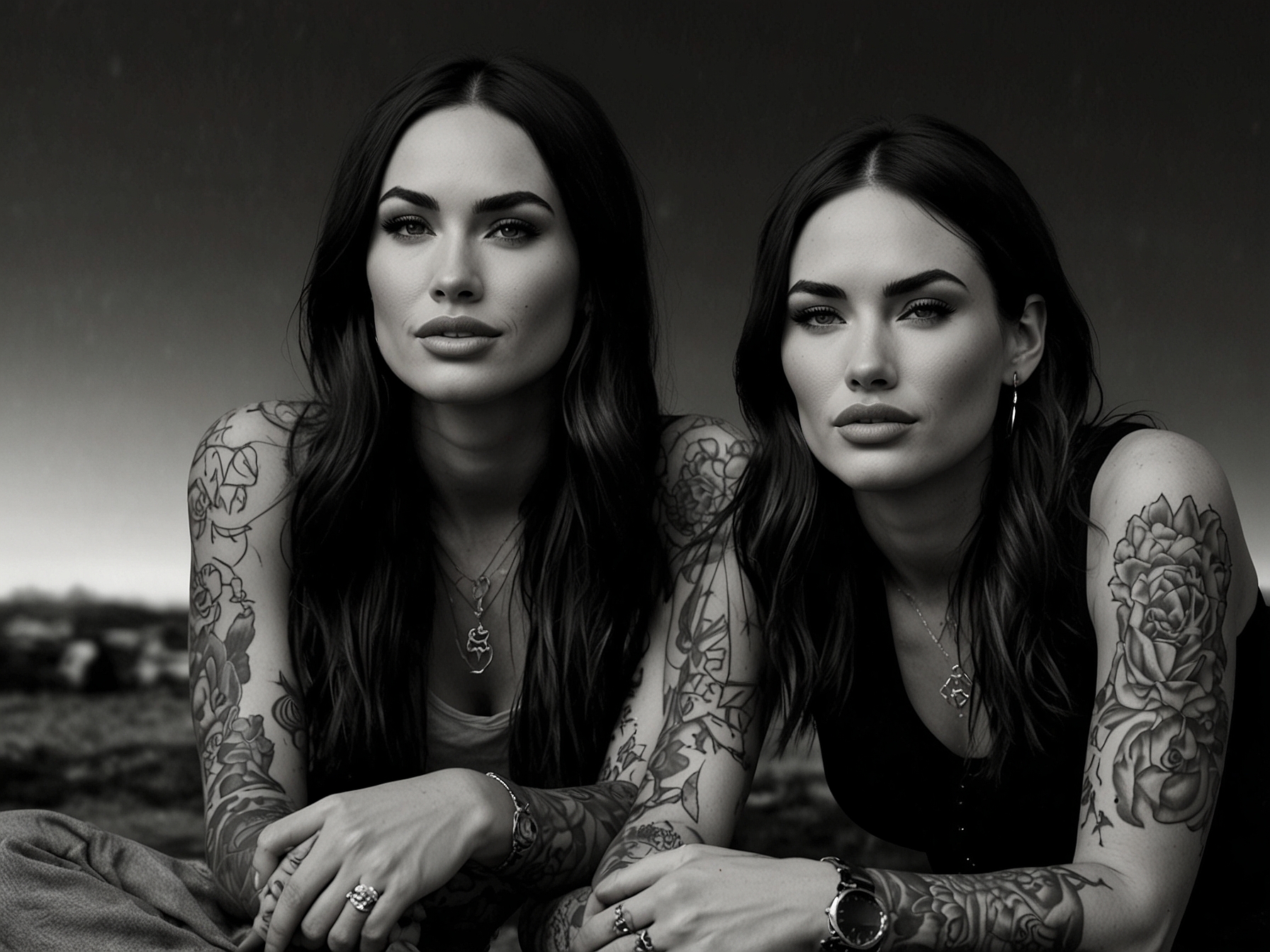 An artistic representation of a heart intertwined with questions and uncertainties, symbolizing the complex and passionate nature of Megan Fox and Machine Gun Kelly's relationship journey.