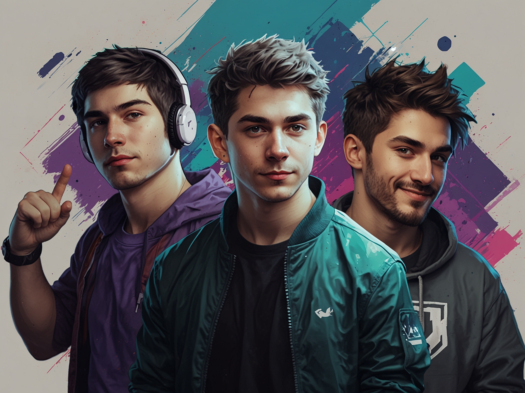 A digital collage showcasing popular Twitch streamers like Ninja and KaiCenat, alongside vibrant graphs representing streaming statistics, emphasizing community and engagement.