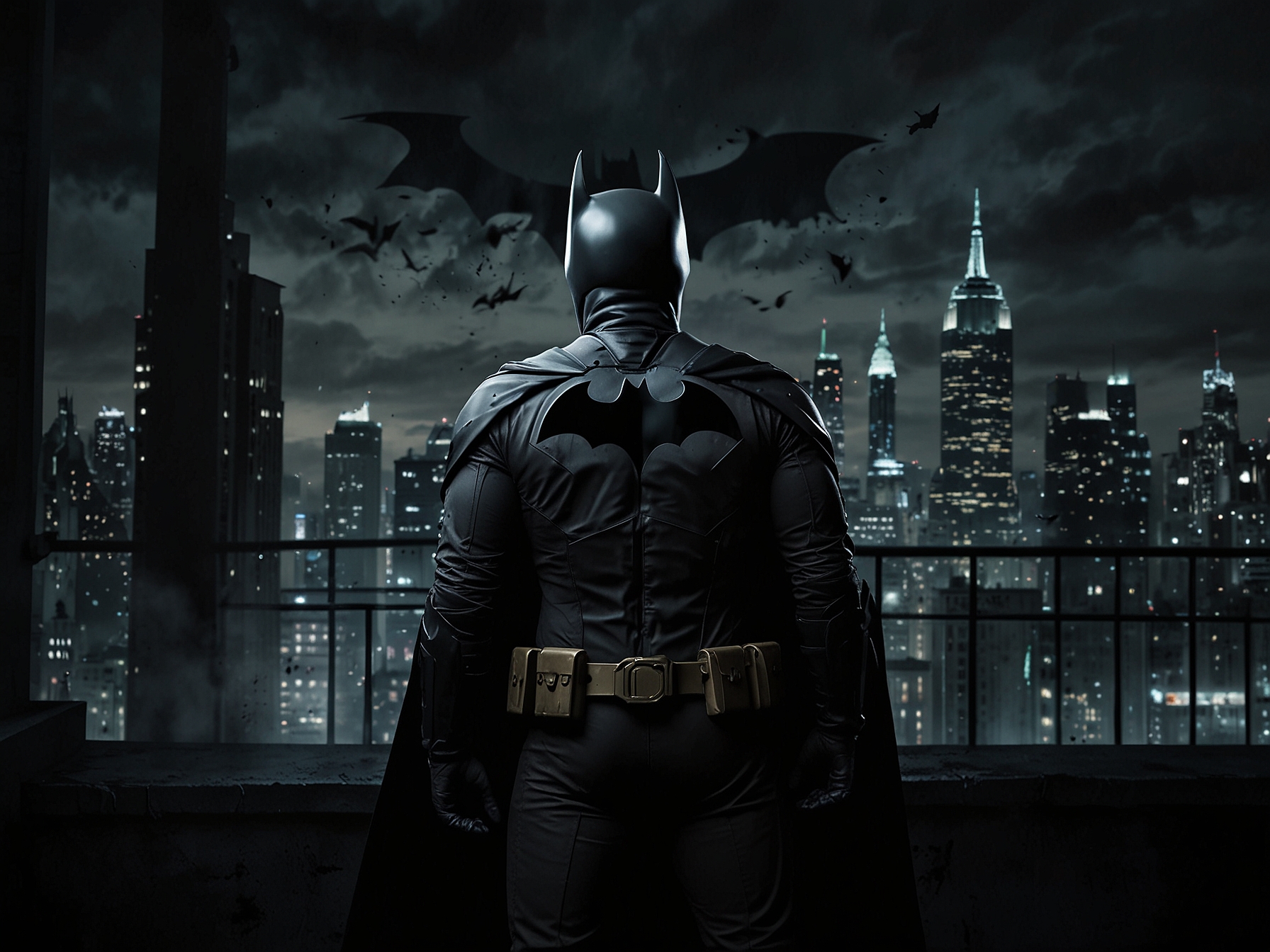 A dramatic scene featuring Batman and the Joker in a tense confrontation amidst a dark Gotham skyline, symbolizing their epic clash of morals and chaos.