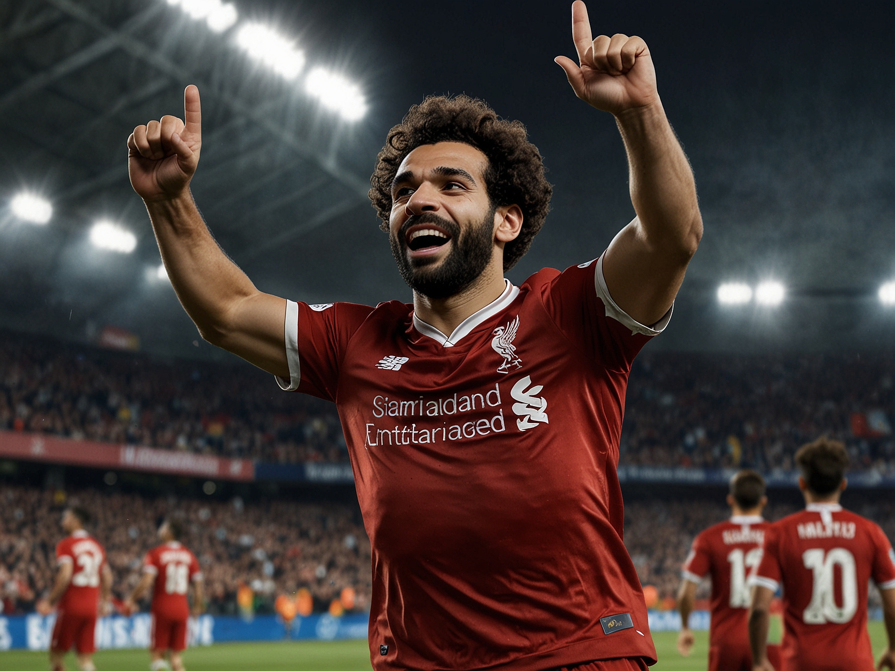 A passionate scene from Bayern Munich's 5-1 victory against Shakhtar Donetsk, featuring jubilant fans celebrating after Michael Olise scores one of his two goals, showcasing the team's resurgence.