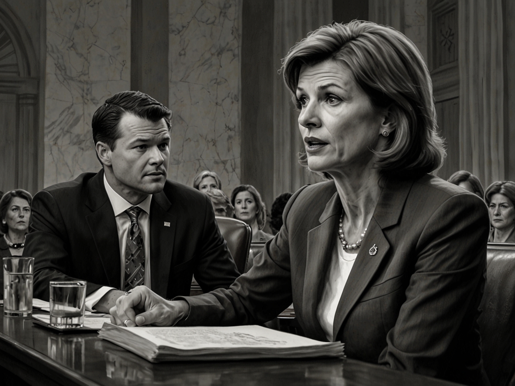 A graphic illustrating the political landscape during Trump's Cabinet selection, featuring prominent GOP senators with question marks over their heads, symbolizing uncertainty and division.