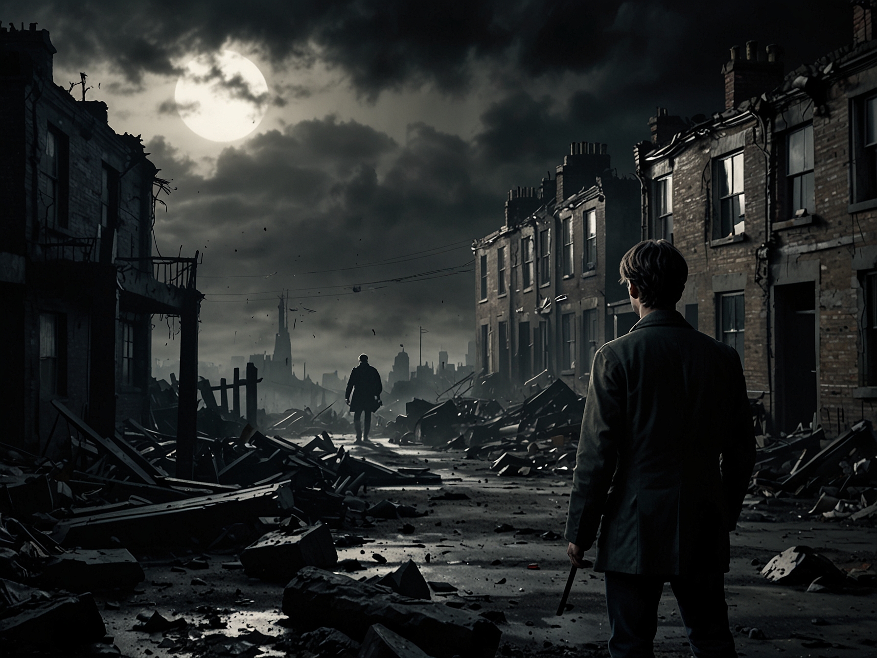 In a dynamic action shot, Jodie Comer and Aaron Taylor-Johnson sprint away from a horde of infected creatures. The tension is palpable, capturing the urgency and fear as they navigate their brutal reality.