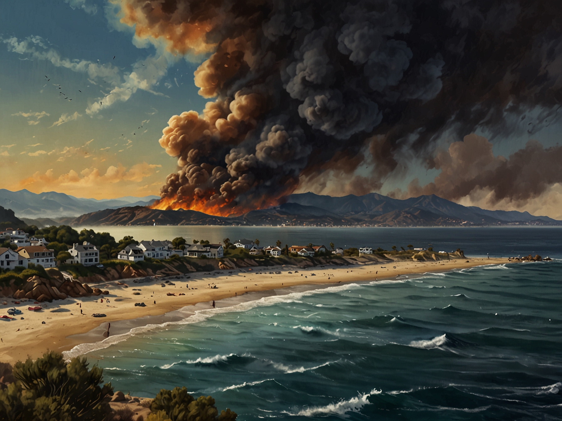 Residents of Malibu gathered at an evacuation center, showcasing the community's resilience and support for one another in the face of the Franklin Fire crisis.