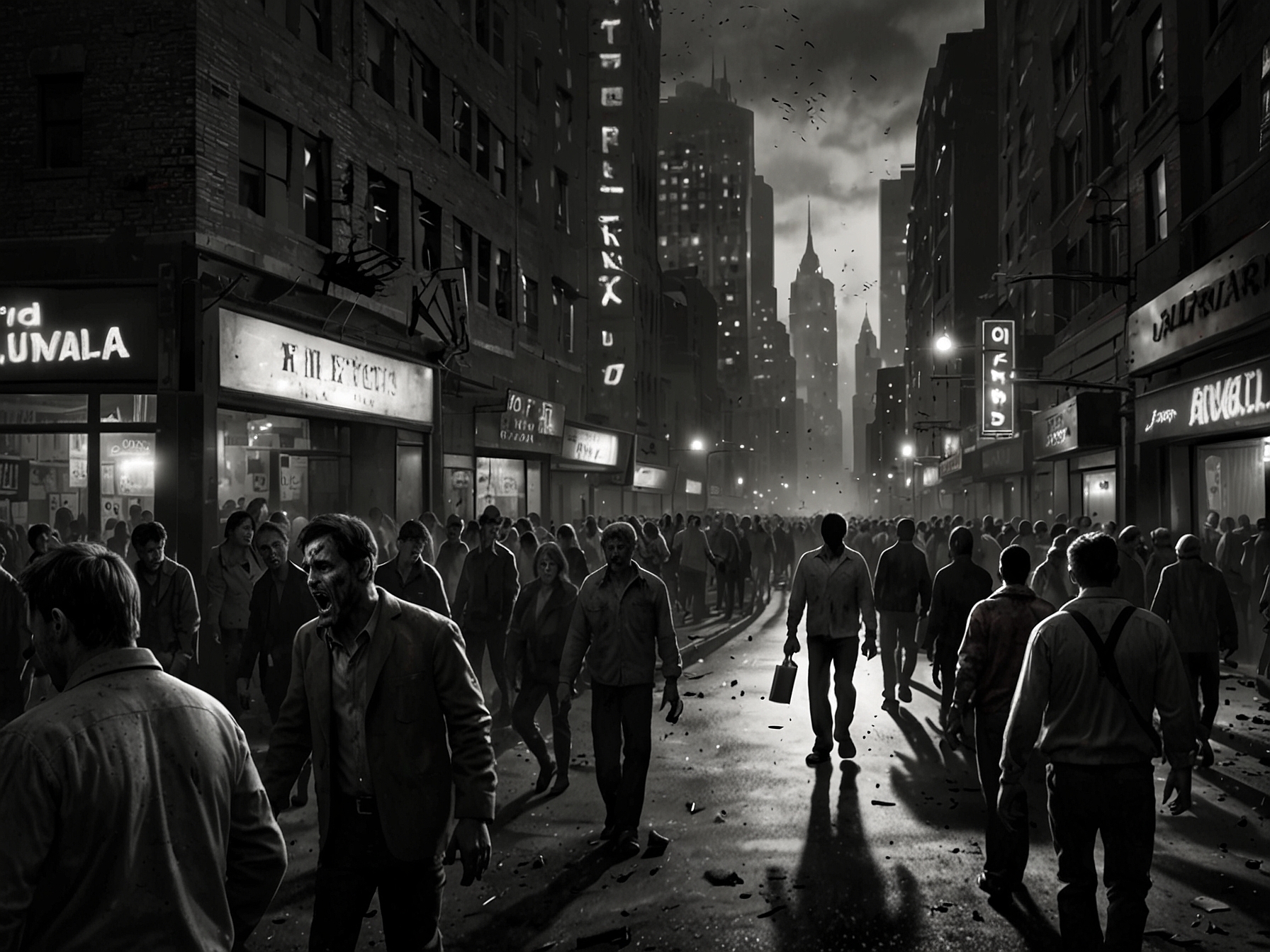 A dark, atmospheric shot portraying the eerie world of '28 Years Later', emphasizing the haunting visuals and apocalyptic setting.
