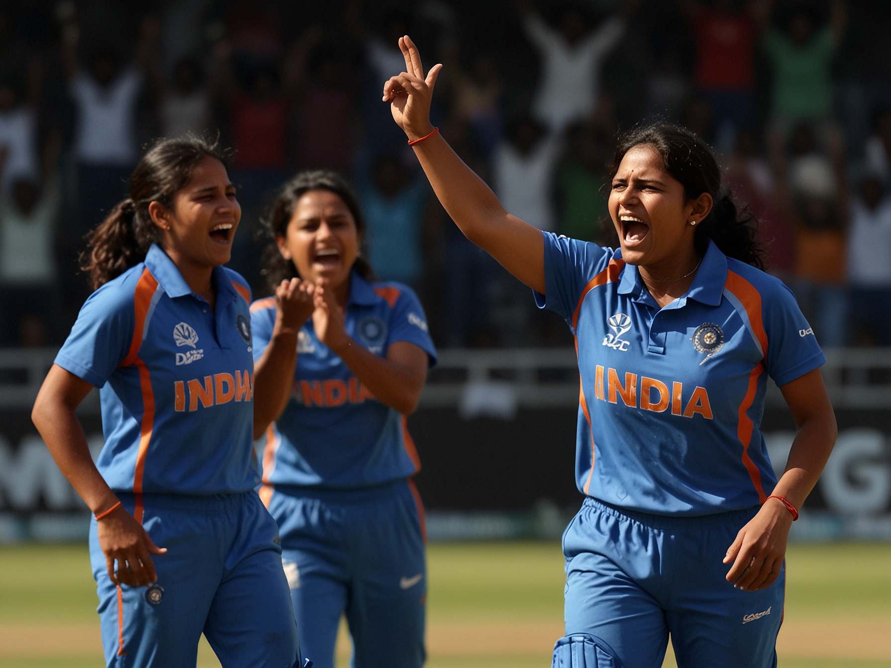 Arundhati Reddy celebrating after taking a wicket during the ODI against Australia, surrounded by her jubilant Indian teammates at W.A.C.A.