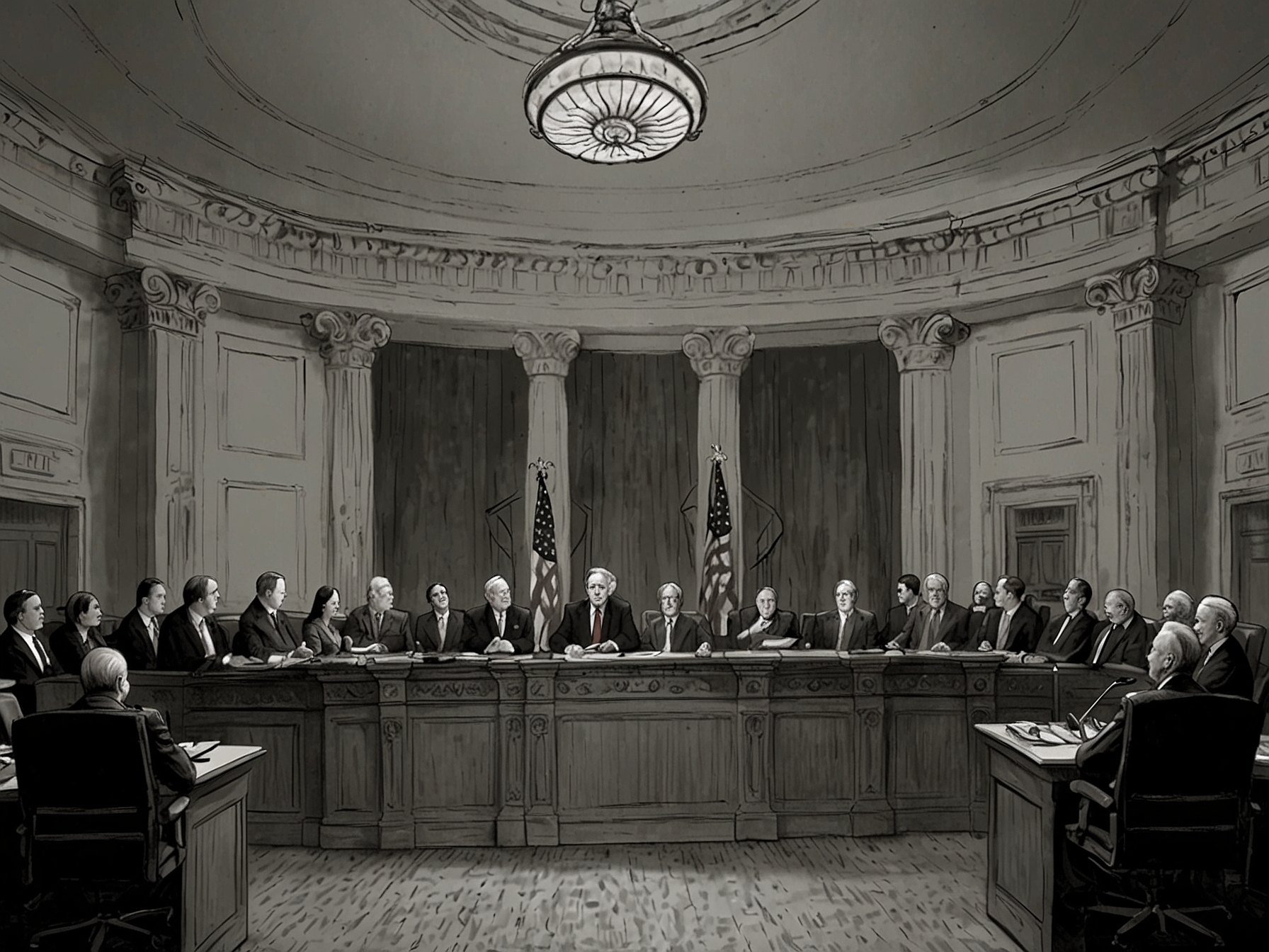 A divided Senate chamber with Senators taking part in a tense vote on labor board nominations, showcasing the political struggle between Democrats and Republicans.