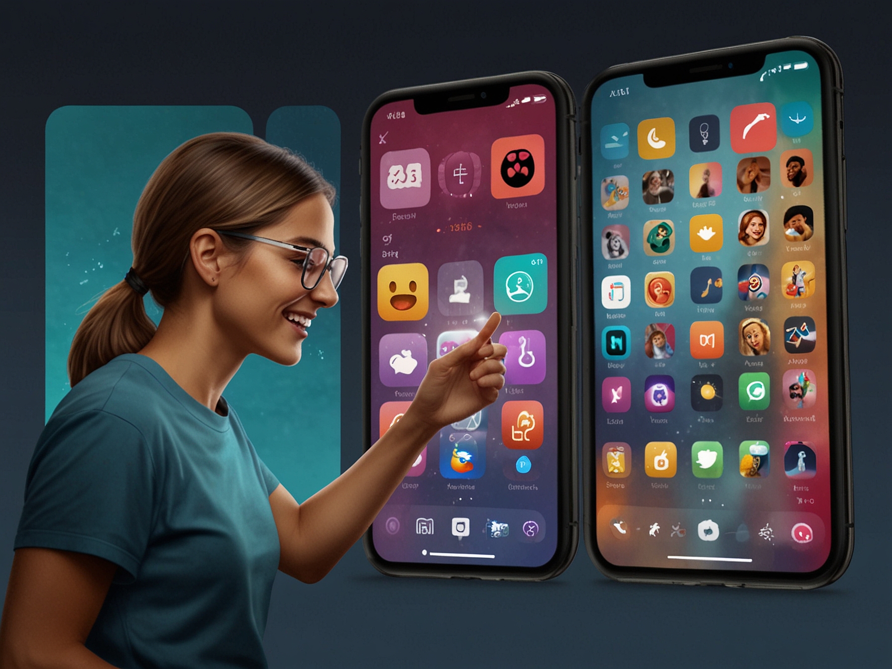 A close-up view of an iPhone displaying the revamped Photos app and the natural language search in Apple Music, highlighting the sleek new interface and intuitive controls.