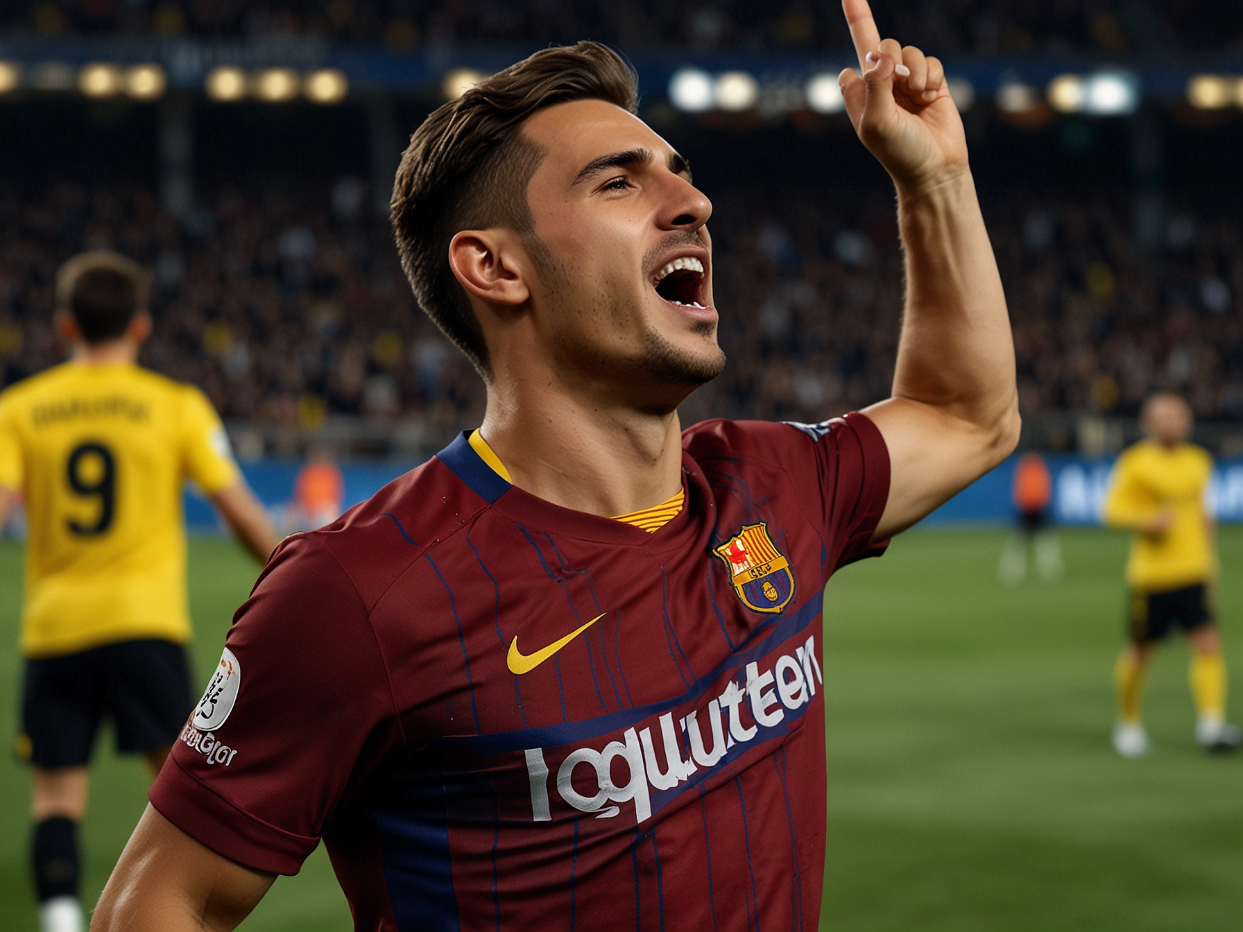 Raphinha skillfully dribbling past Borussia Dortmund defenders during the match, showcasing his agility and the high-stakes atmosphere of European football.