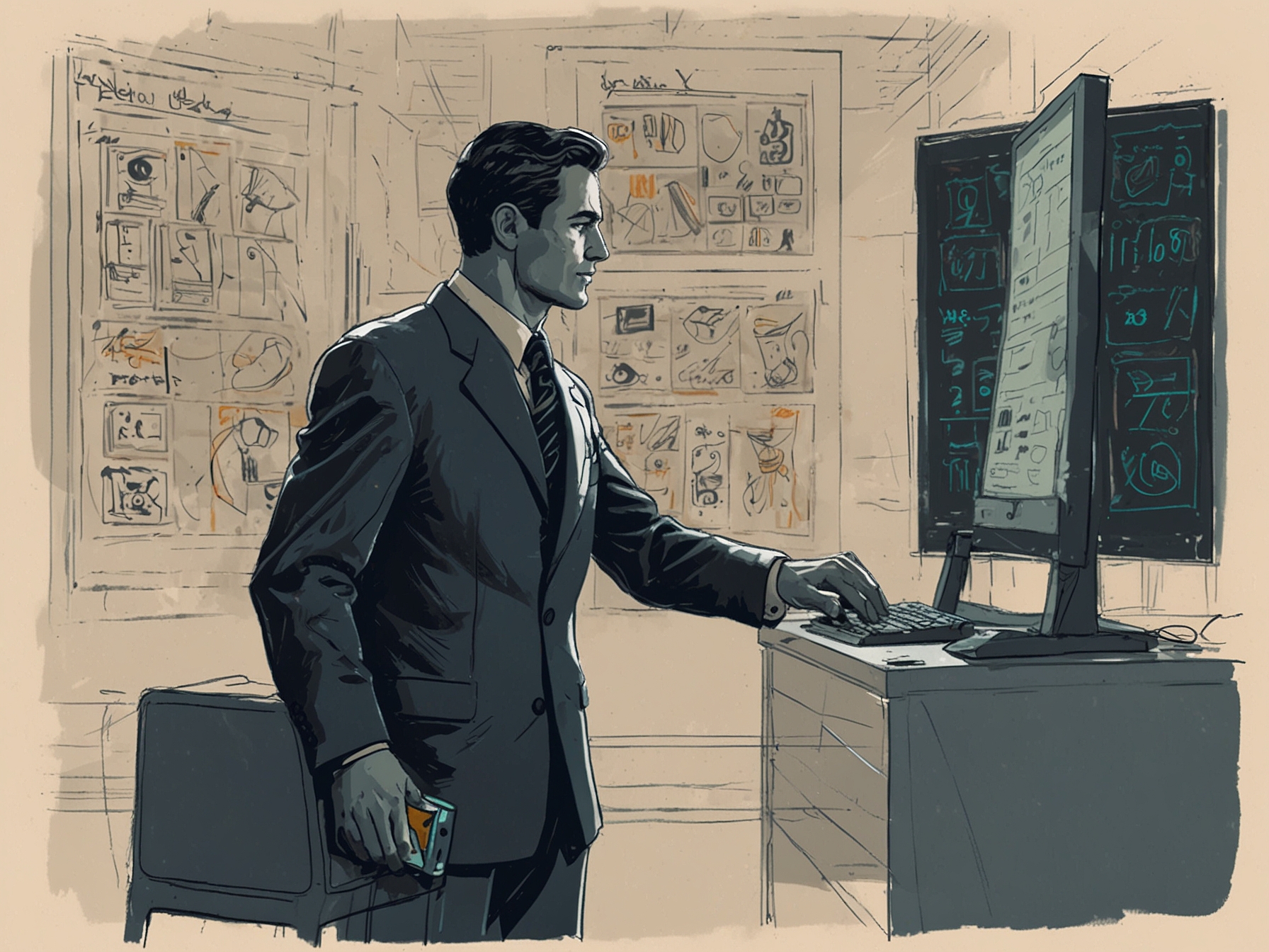 An illustration of an A.I. agent named Mariner, depicted as a digital assistant interacting with a user on a computer, showcasing features like automated shopping and task management.