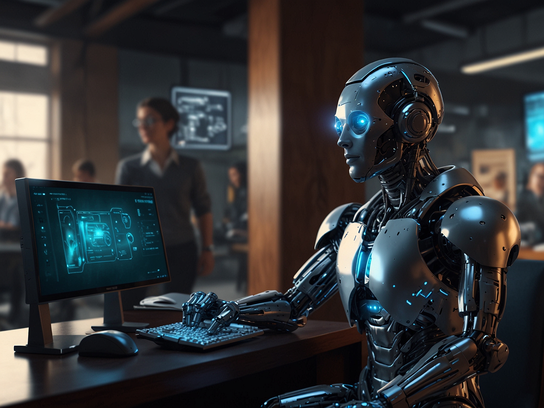 A futuristic representation of task automation with A.I., highlighting the balance between human oversight and digital assistance in everyday chores.