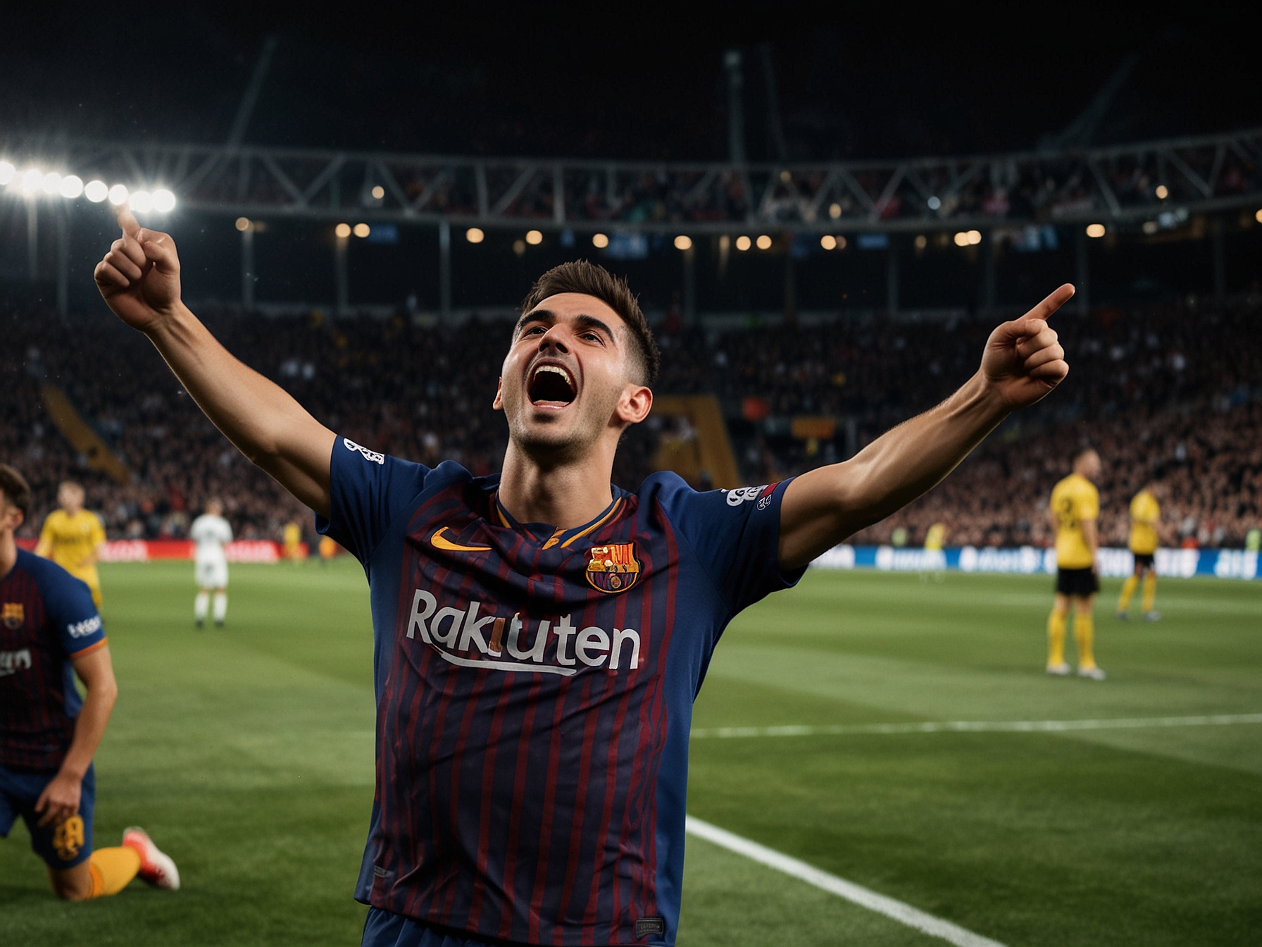 The packed stadium atmosphere during the Champions League match, showing a mix of Barcelona and Dortmund fans, highlighting the rivalry and excitement of European soccer.