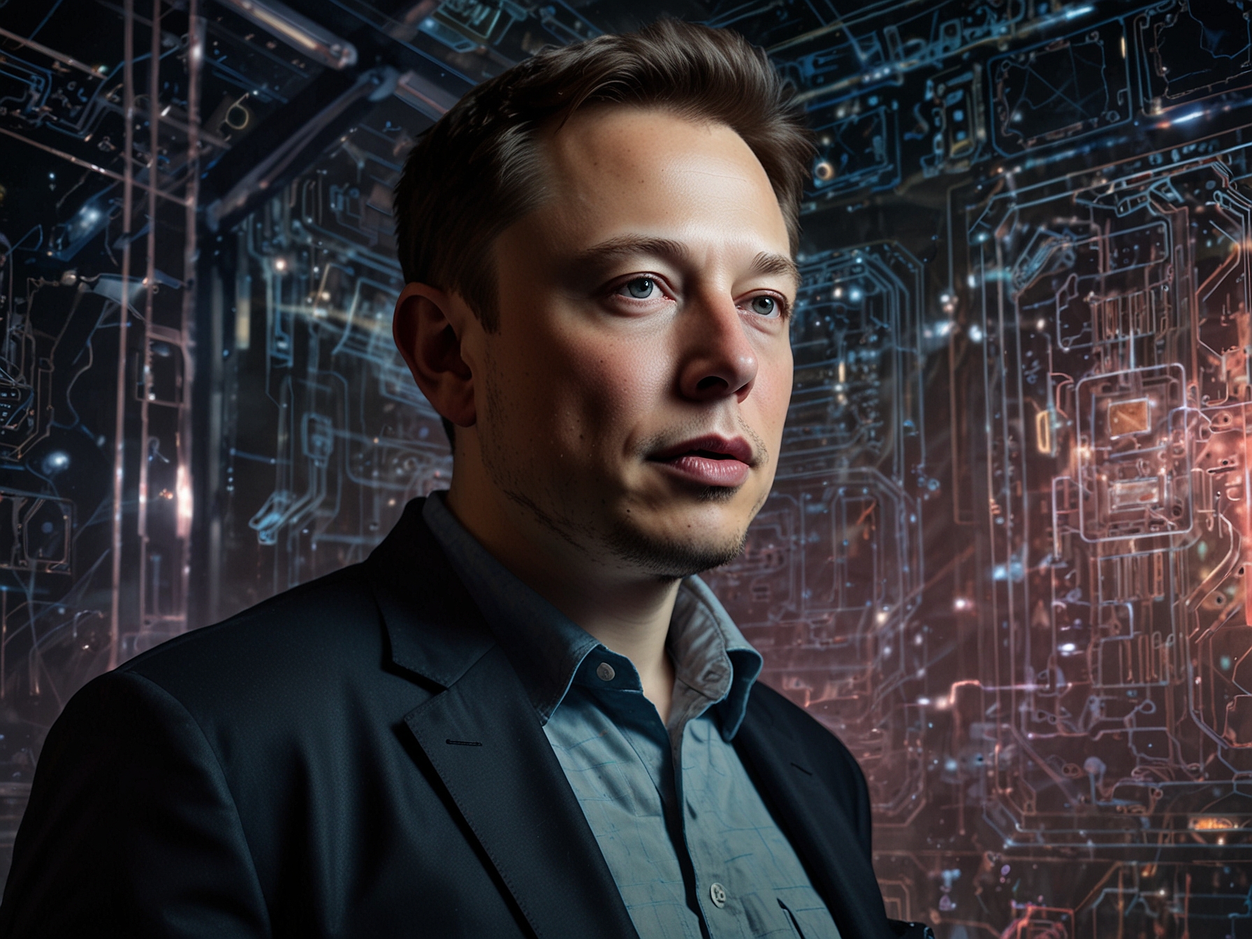 A conceptual image of a SpaceX rocket equipped with quantum machines, soaring into space, with digital representations of data streaming and the Earth below, signifying the ambitious future of quantum technology in space.