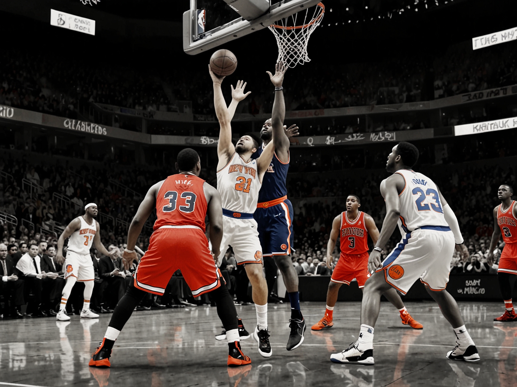 A scoreboard showing the final results of the Knicks vs. Hawks game, emphasizing the disappointment of the Knicks' fans as they reflect on the team's missed opportunities.