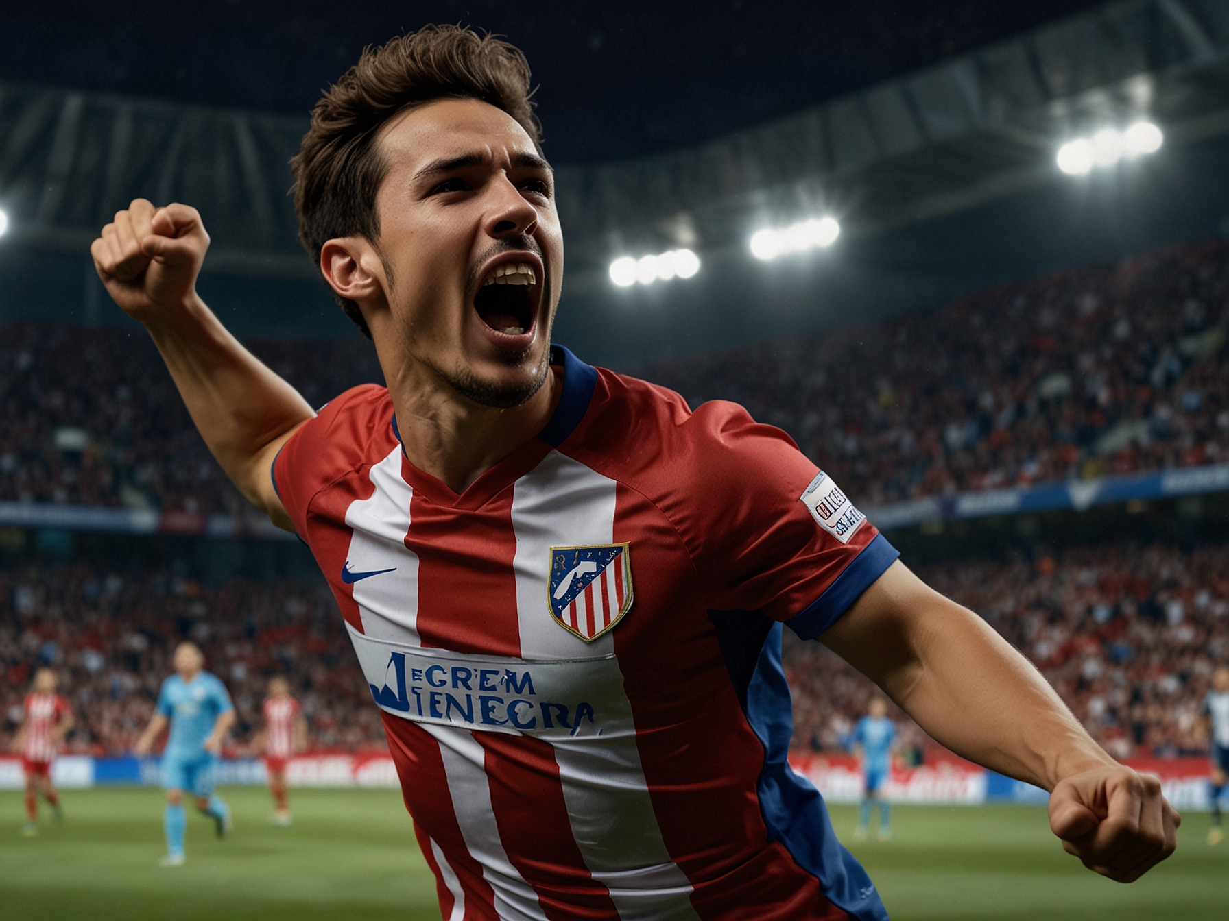 Antoine Griezmann embraces Julian Alvarez after a goal, demonstrating their strong partnership on the field during Atletico Madrid's exciting victory.