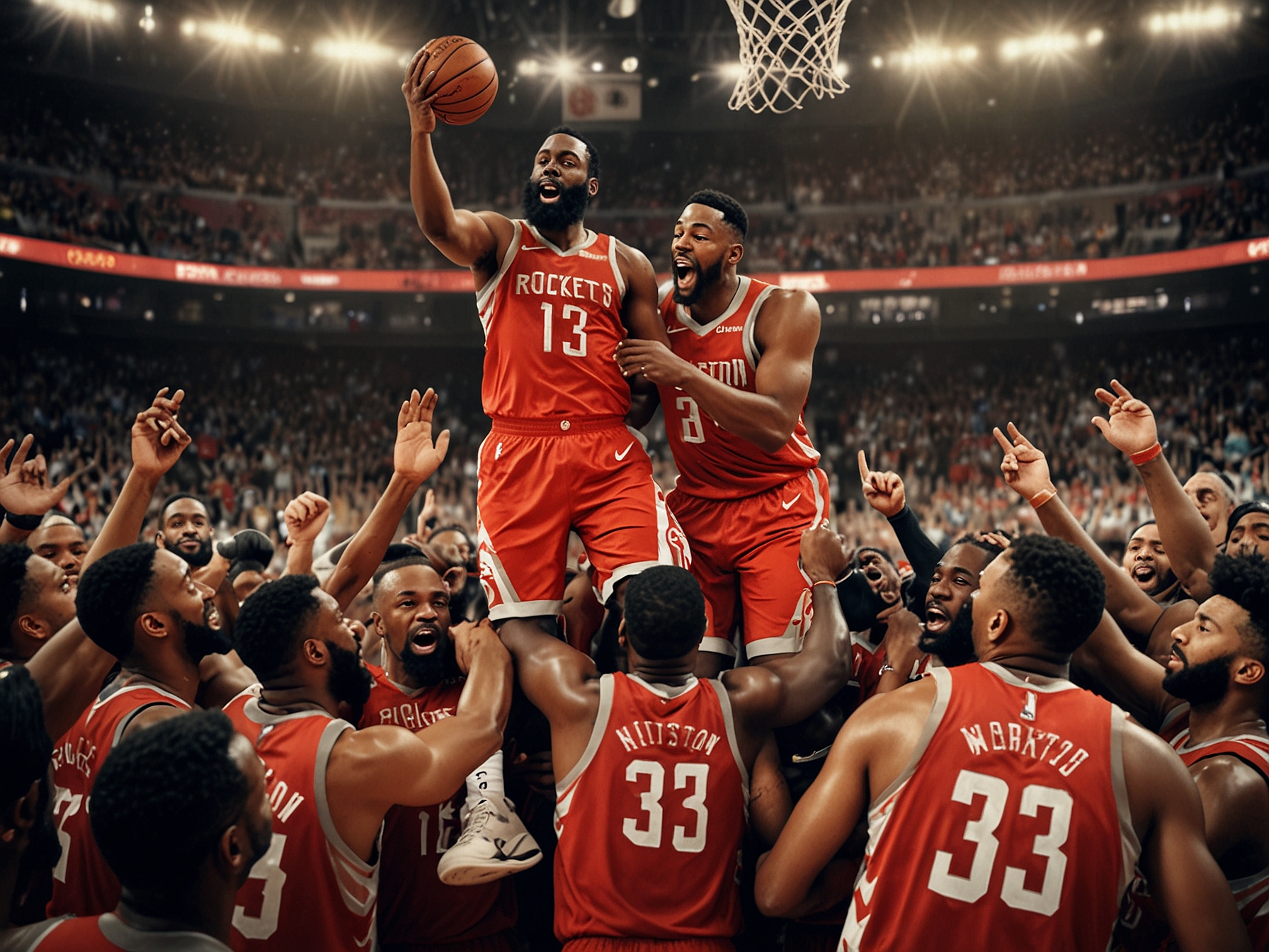 Alperen Sengun passionately leading the Rockets, showcasing his intensity and determination during the heart-pounding NBA Cup game against the Warriors.