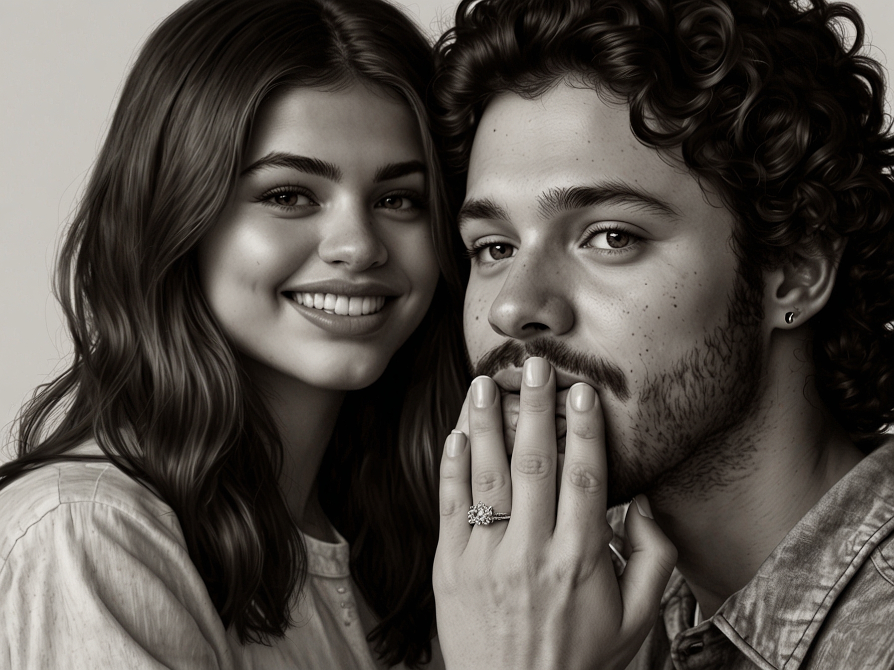 Selena Gomez and Benny Blanco captured during a candid moment, radiating happiness and connection, highlighting their journey through music and love.