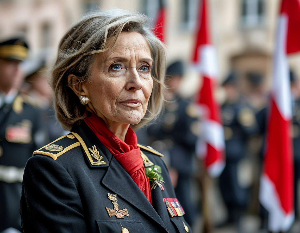 An emotional group photo from the 80th anniversary of the Battle of the Bulge, featuring Nancy Pelosi in the foreground, highlighting the unity and respect for the sacrifices made during the war.