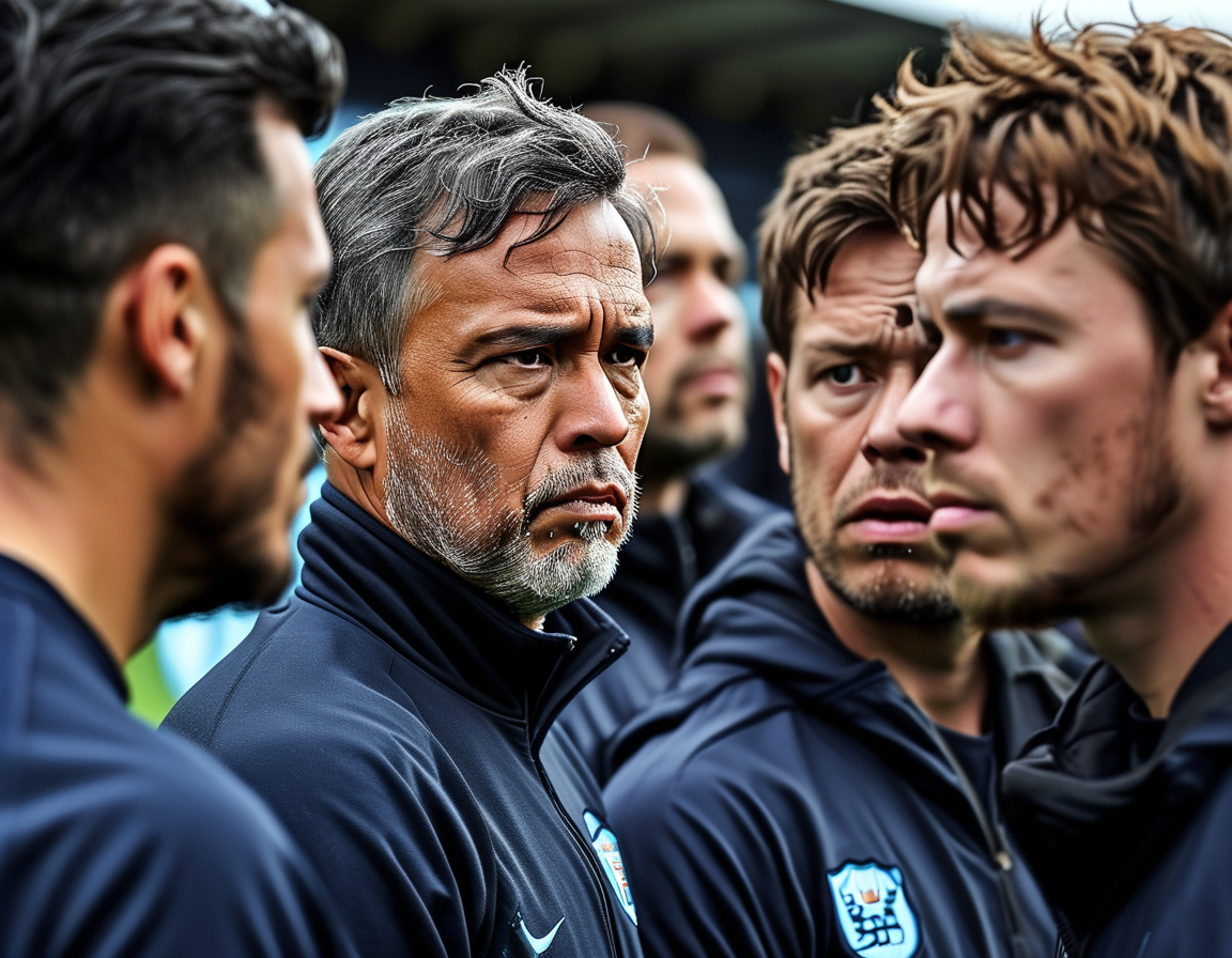 A dramatic depiction of a Manchester United and Manchester City match with players clashing, showcasing the fierce rivalry and high stakes of the upcoming derby.