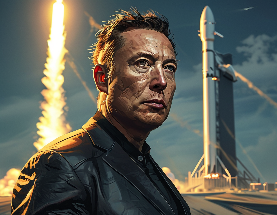A powerful visual of Mars colonization plans along with illustrations of Tesla vehicles and SpaceX rockets, depicting the massive scale of Musk's ventures and aspirations.