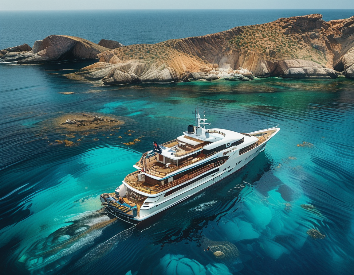 The Bardout family aboard their expedition yacht, 'The Why', surrounded by vibrant marine life while diving in remote oceanic locations.
