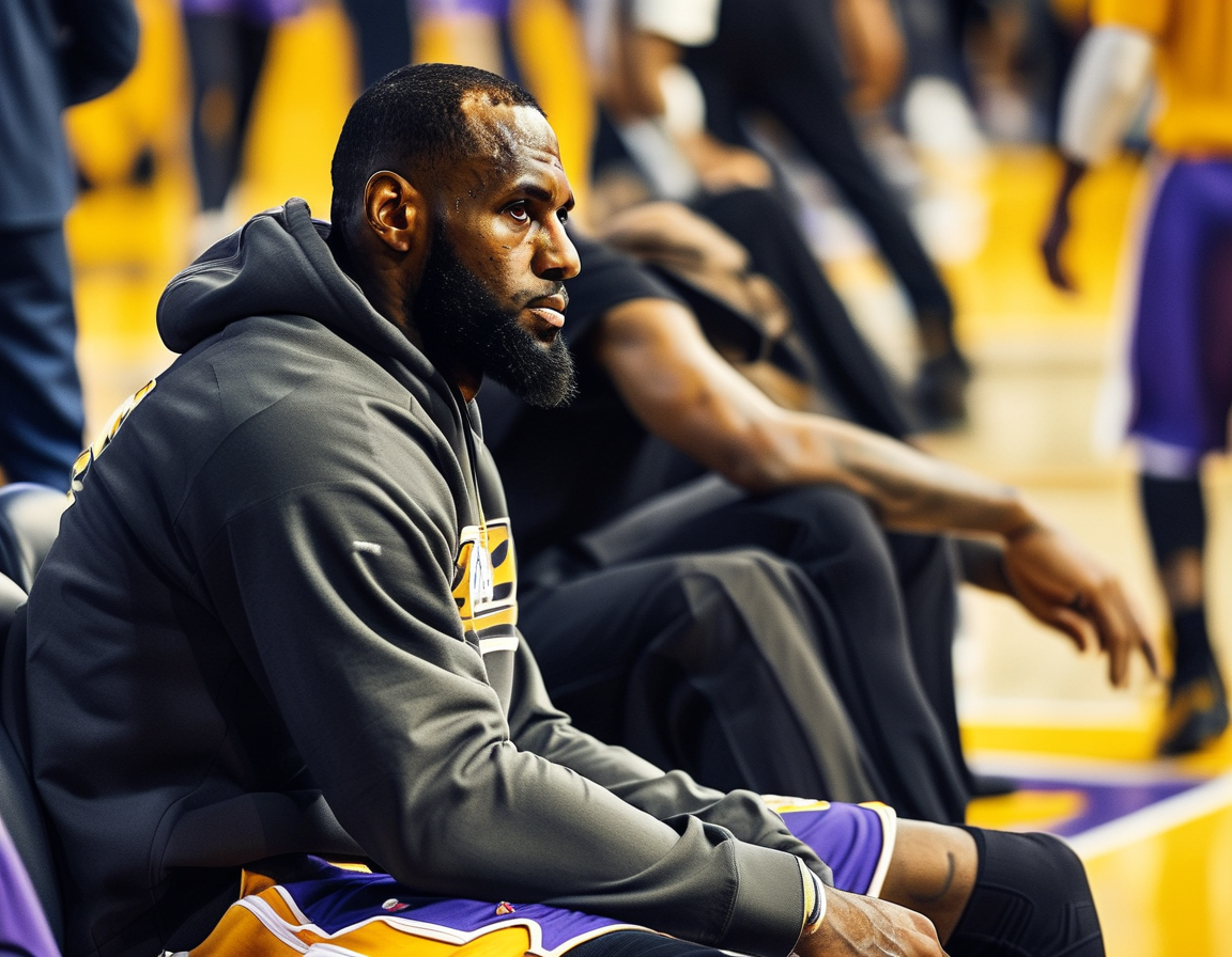 The Los Angeles Lakers logo surrounded by fans in purple and gold, showcasing the passionate support of the team's community amid uncertainty.