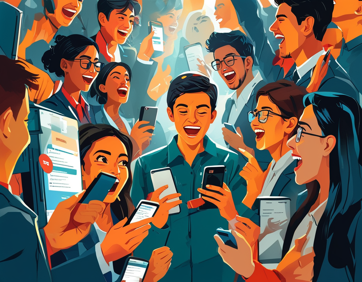An illustration depicting eager candidates checking results on their devices, surrounded by excitement and anticipation, reflecting the competitive atmosphere of the SSC GD recruitment process.