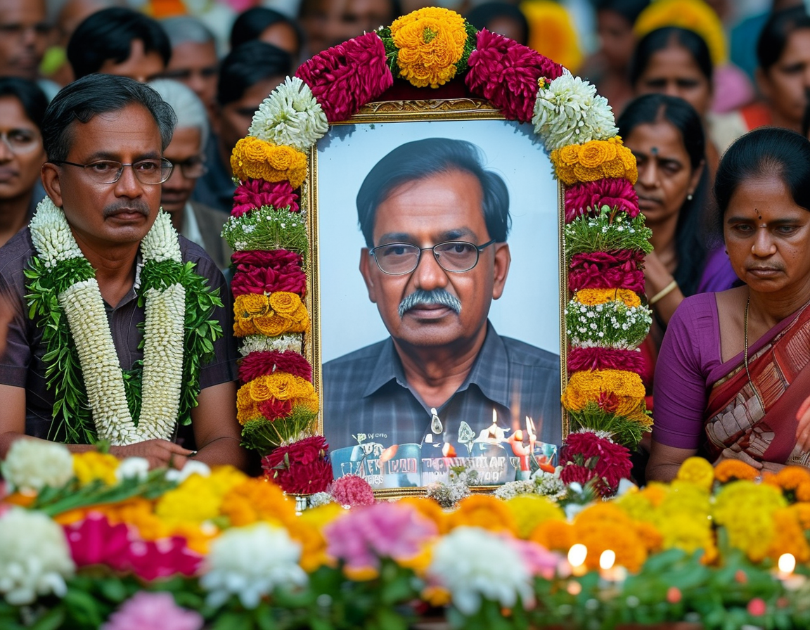 The Congress flag flying at half-mast outside a political office in Tamil Nadu, symbolizing mourning for E.V.K.S. Ilankovan and the impact of his leadership.